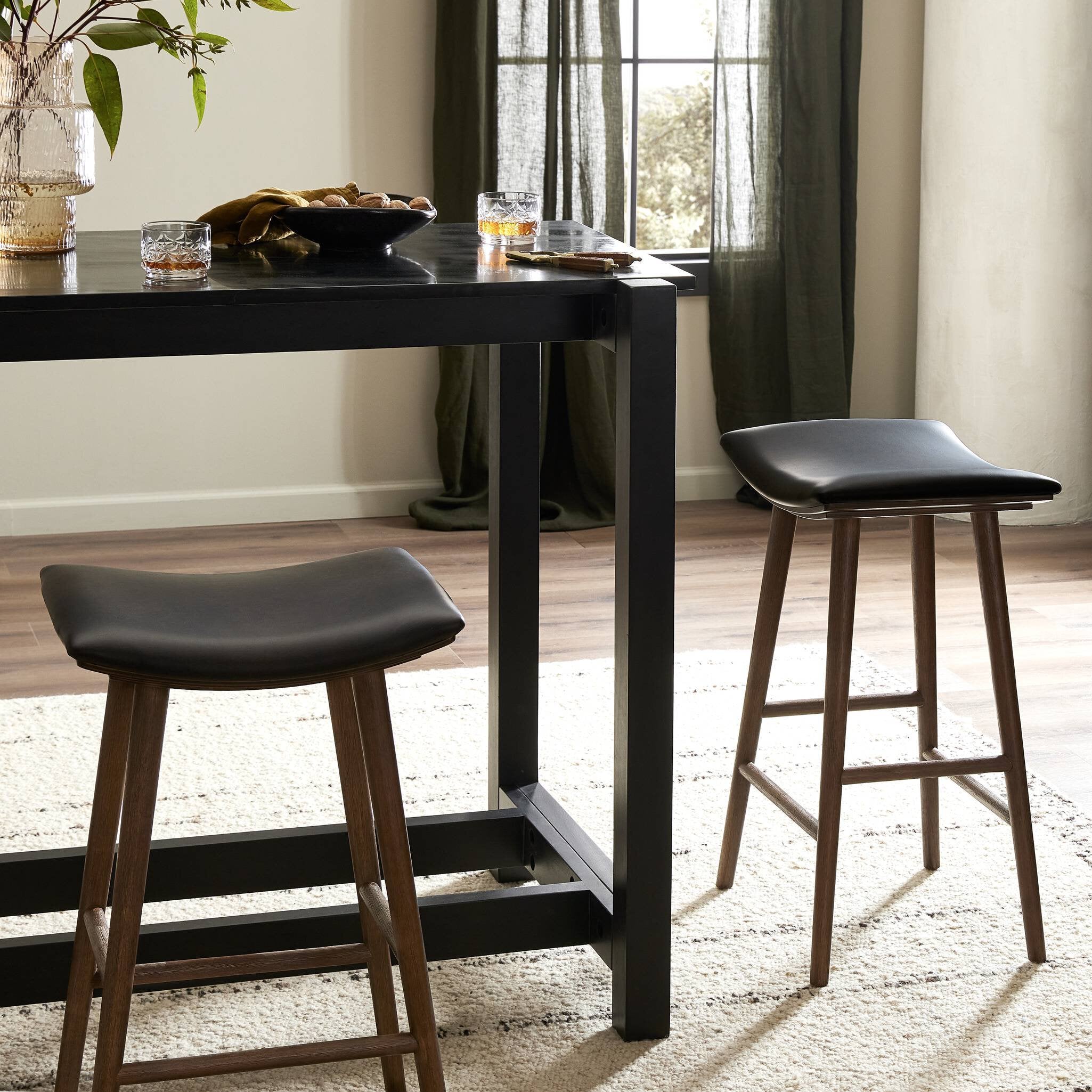 Four Hands Union Bar + Counter Stool — Distressed Black-Warm Parawood-Bar