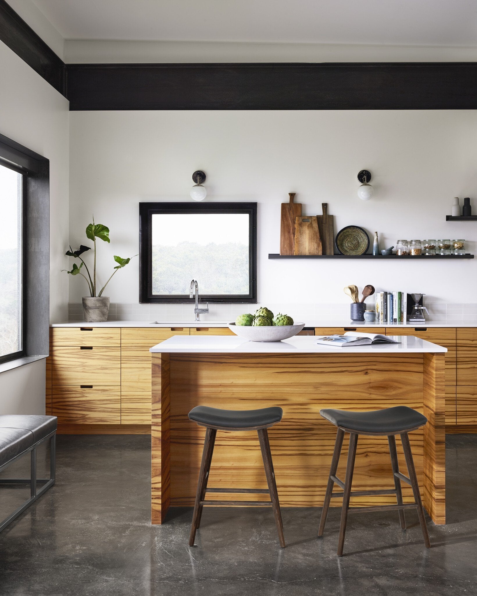 Four Hands Union Bar + Counter Stool — Distressed Black-Warm Parawood-Bar