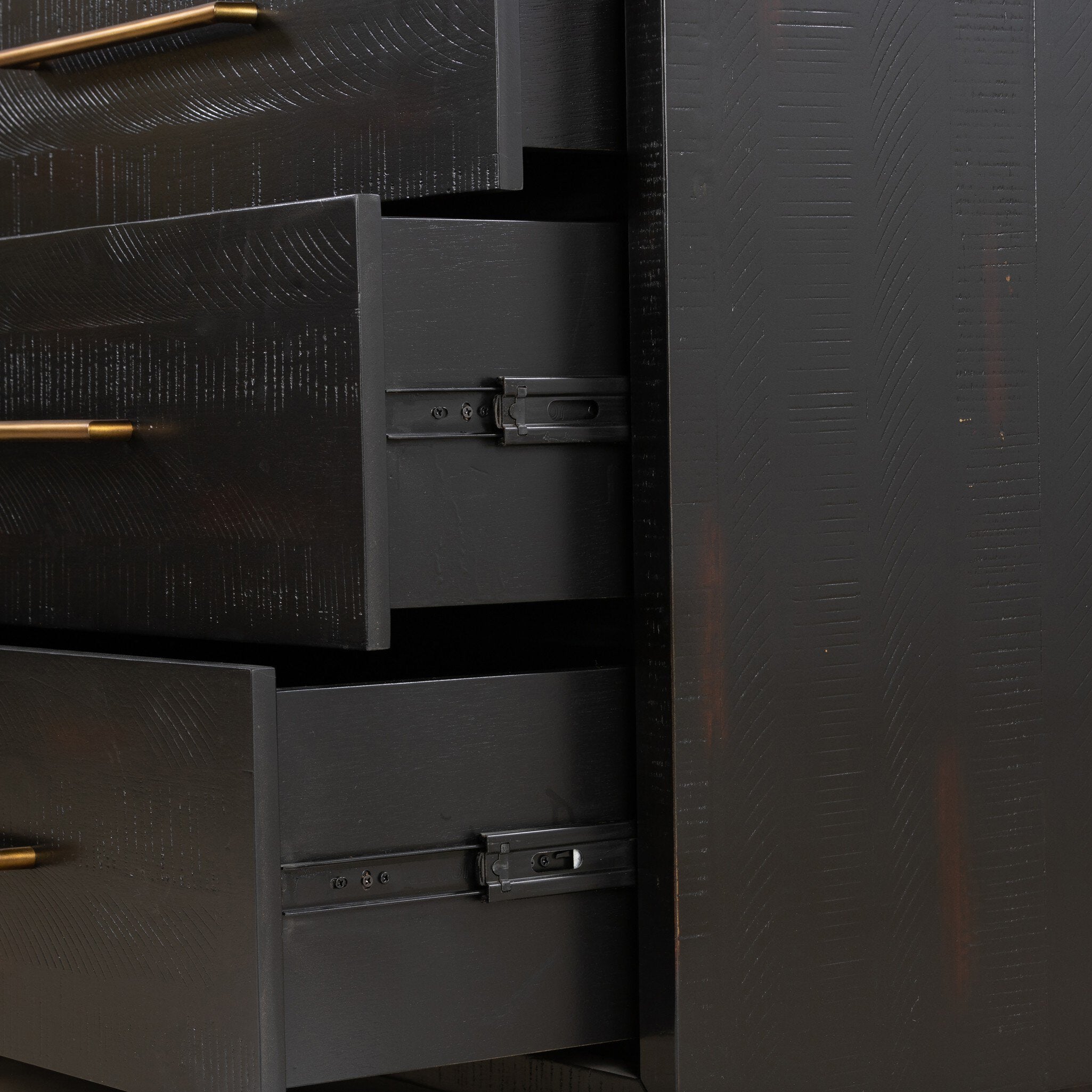 Four Hands Suki 6 Drawer Dresser — Burnished Black-Brass (Alexa Hardware)-Burnished Black Solid