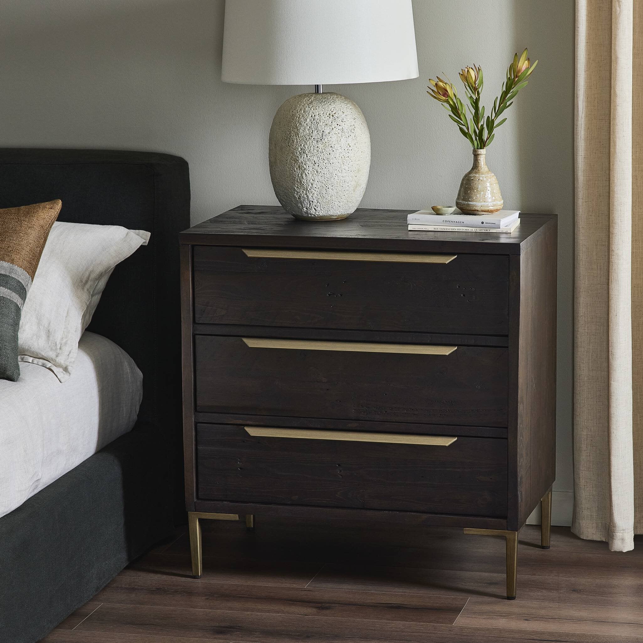 Four Hands Wyeth 3 Drawer Dresser — Dark Carbon-Antique Brass