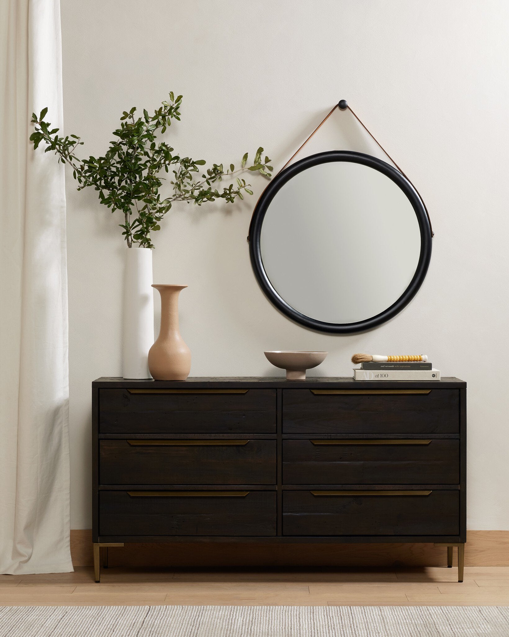 Four Hands Wyeth 6 Drawer Dresser — Dark Carbon-Antique Brass
