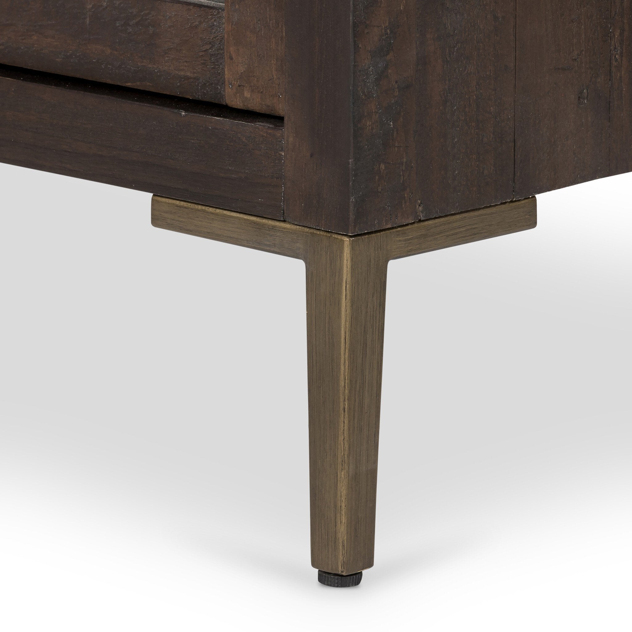Four Hands Wyeth Cabinet — Dark Carbon-Antique Brass-Tempered Glass