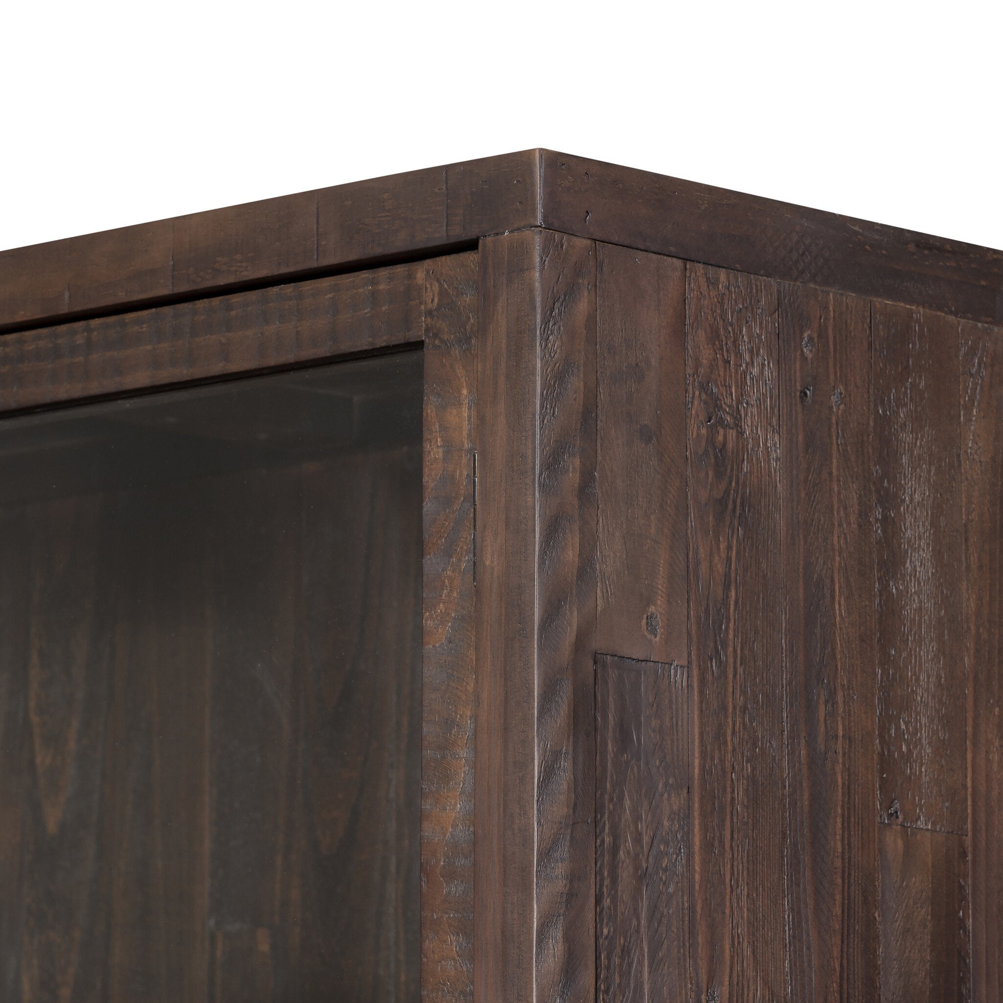 Four Hands Wyeth Cabinet — Dark Carbon-Antique Brass-Tempered Glass
