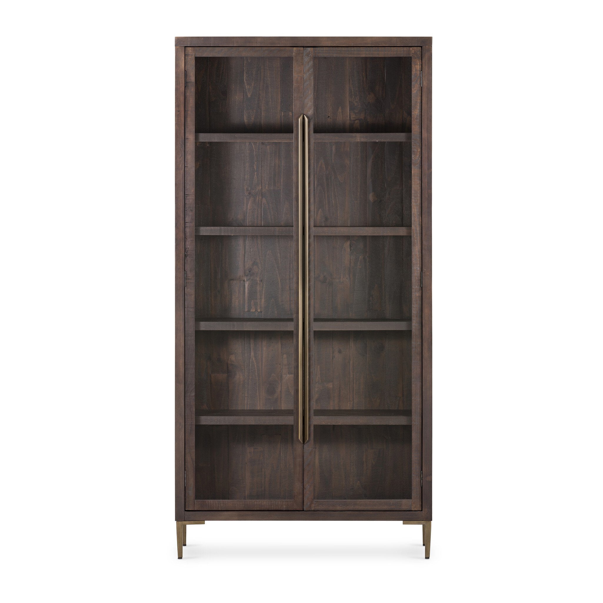 Four Hands Wyeth Cabinet — Dark Carbon-Antique Brass-Tempered Glass
