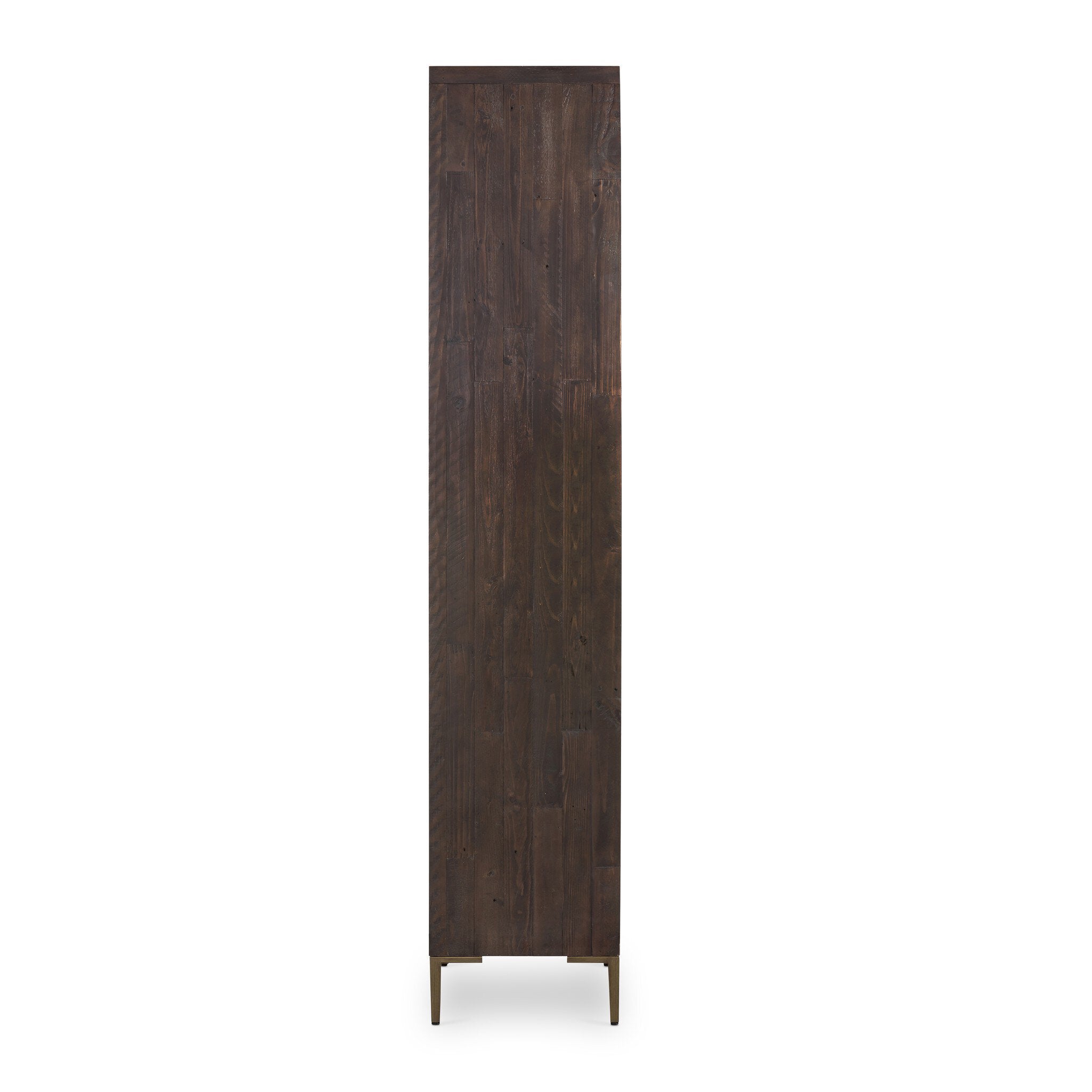 Four Hands Wyeth Cabinet — Dark Carbon-Antique Brass-Tempered Glass