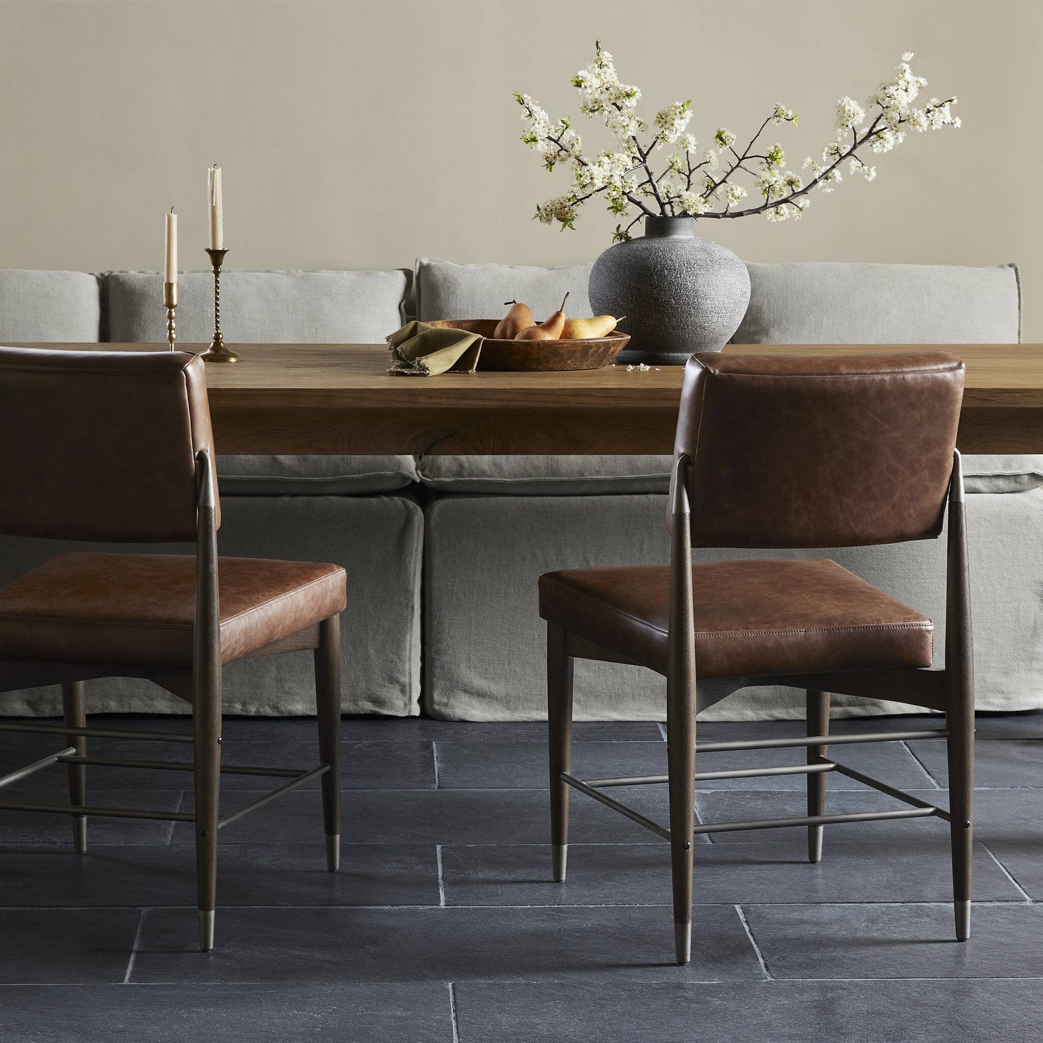 Four Hands Anton Dining Chair — Havana Brown-Burnt Oak-Raw Iron