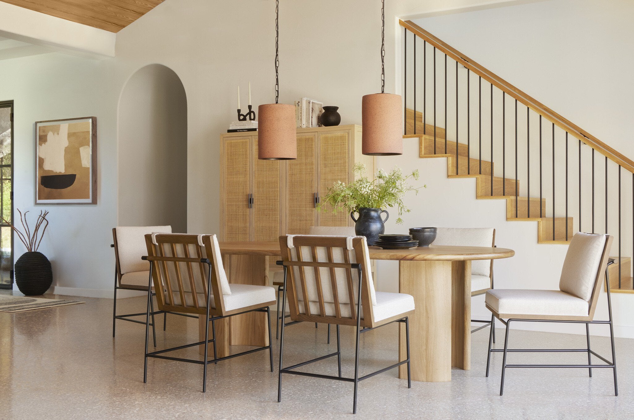Four Hands Crete Dining Chair — Savile Flax-Midnight Iron-Amber Oak