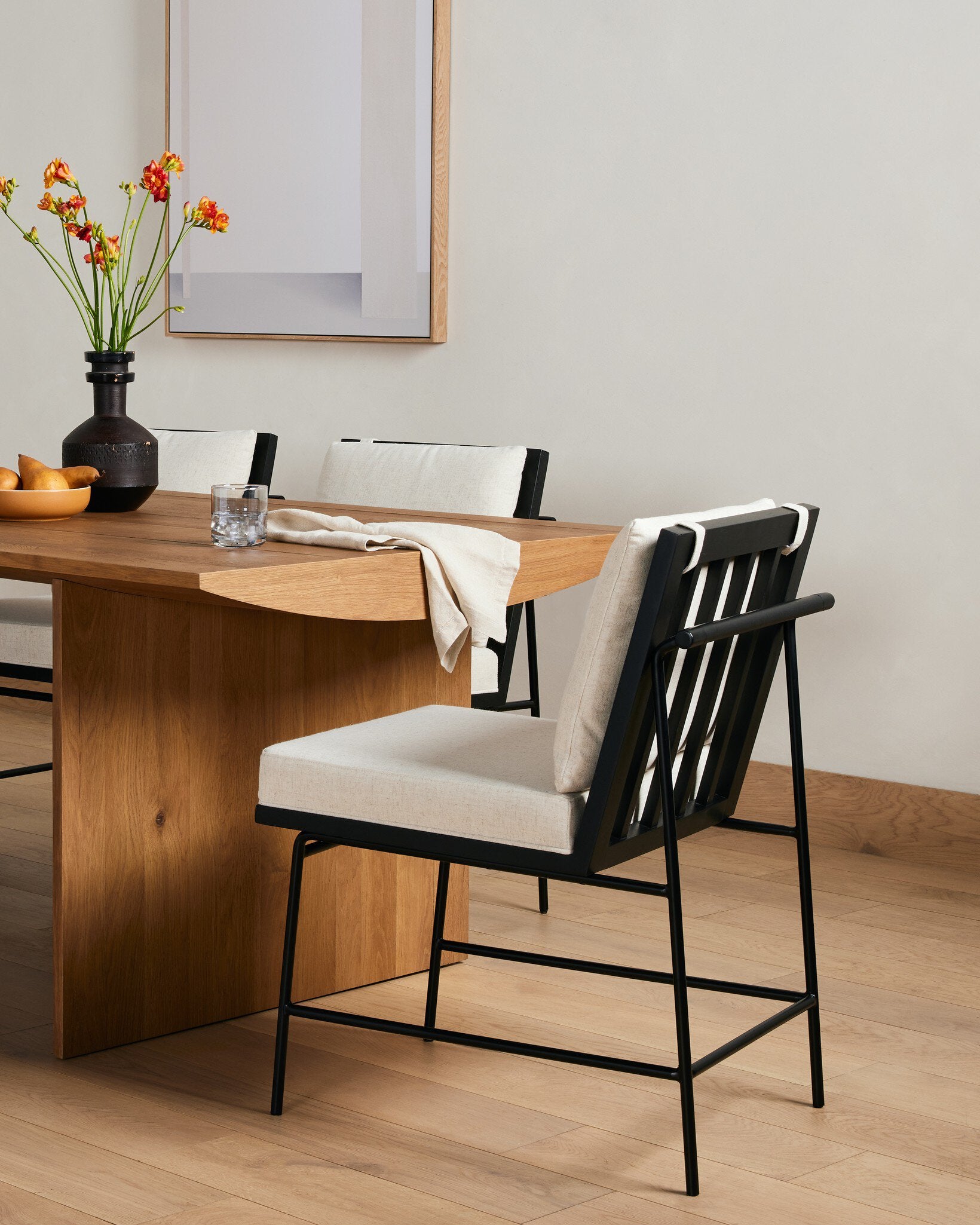 Four Hands Crete Dining Chair — Savile Flax-Midnight Iron-Brushed Ebony
