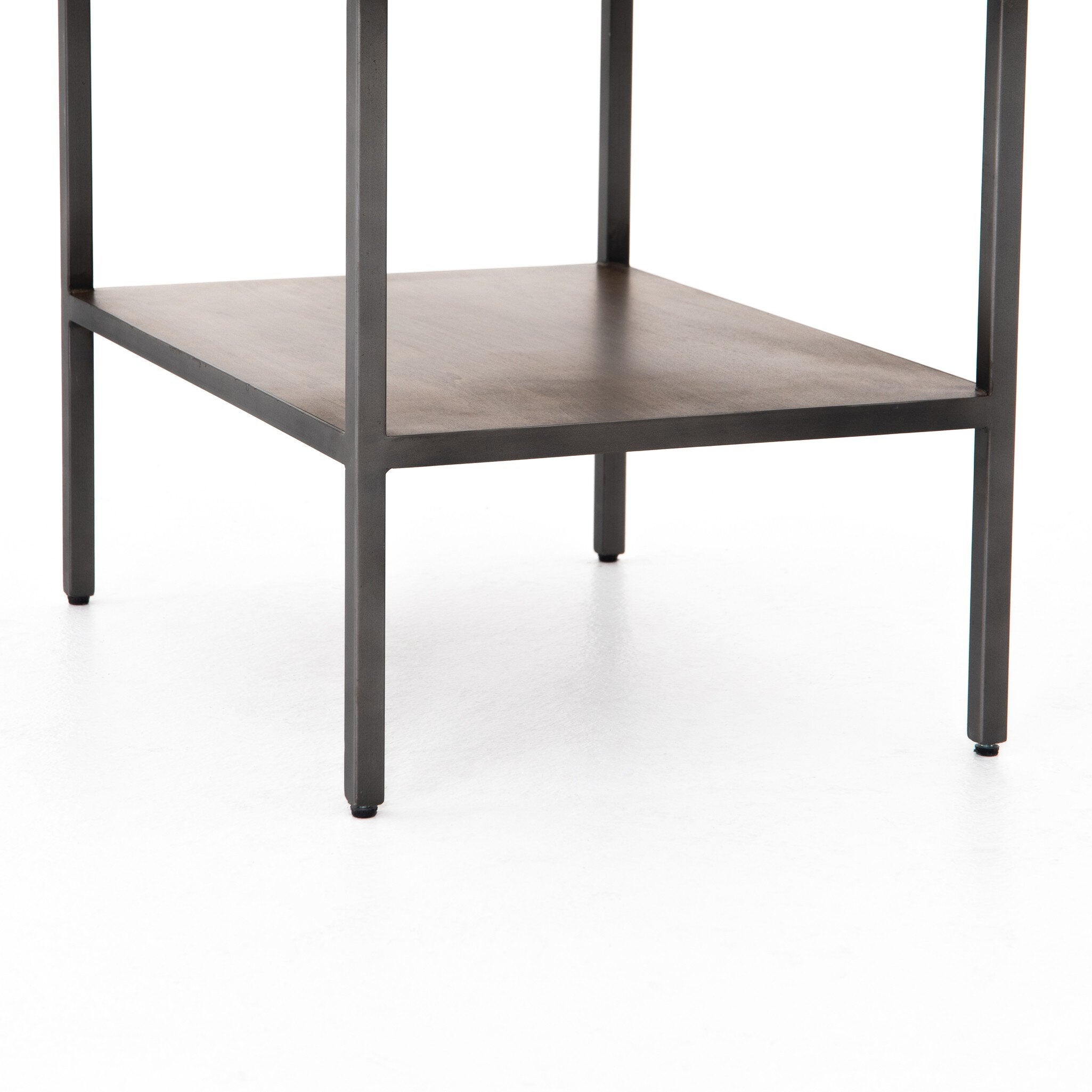Four Hands Trey Nightstand — Auburn Poplar-Natural Iron-Black Leather