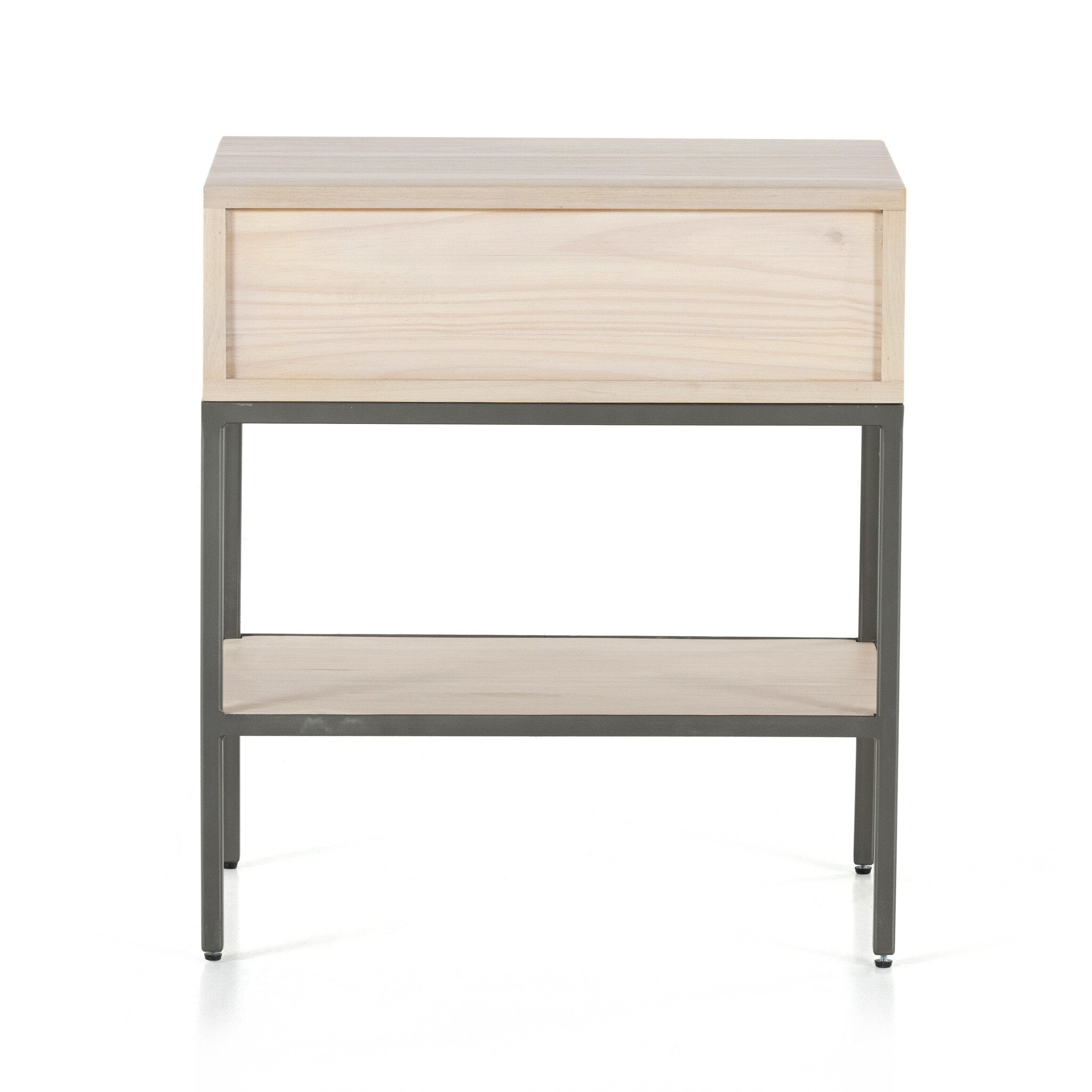 Four Hands Trey Nightstand — Dove Poplar-Natural Iron-Toffee Leather
