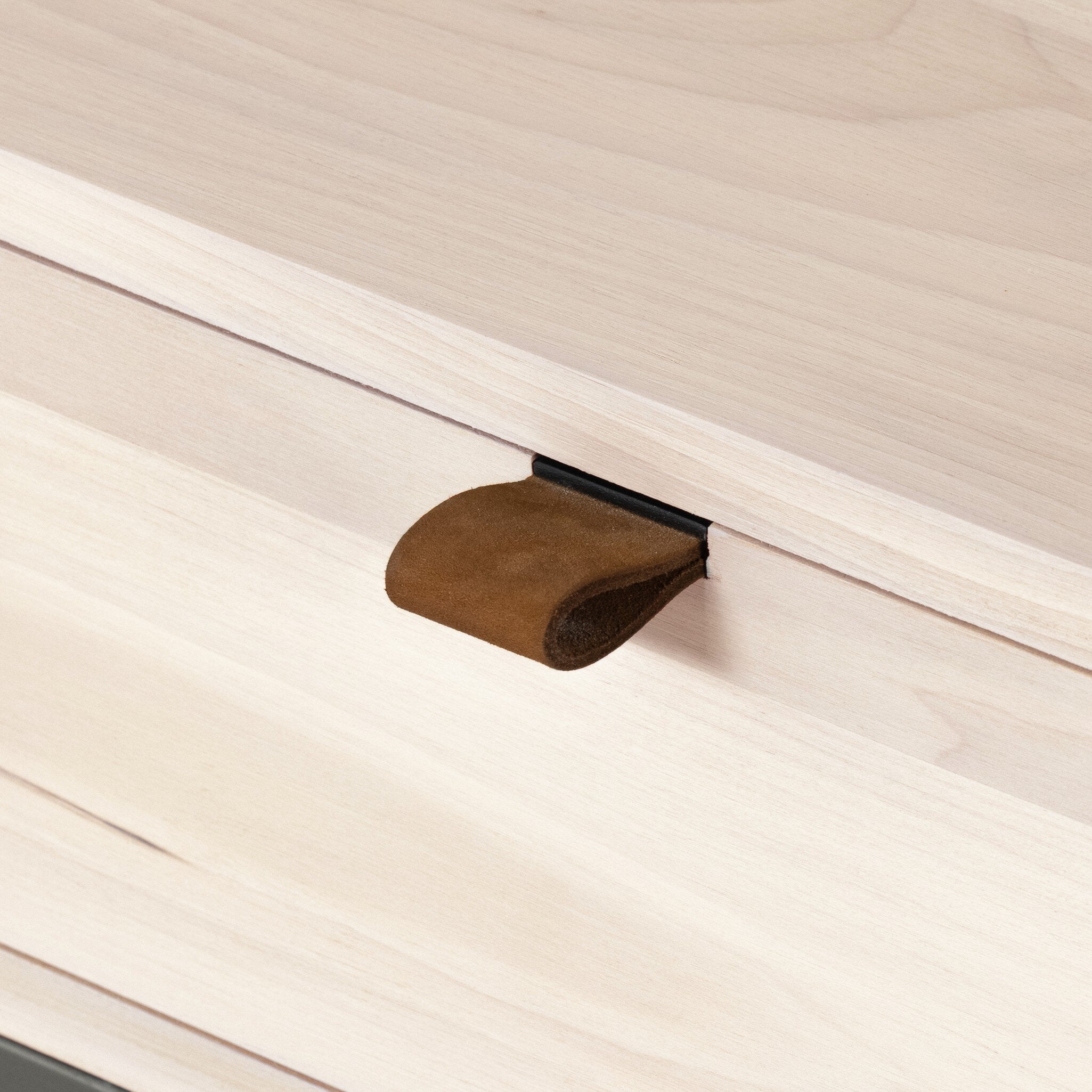 Four Hands Trey Nightstand — Dove Poplar-Natural Iron-Toffee Leather