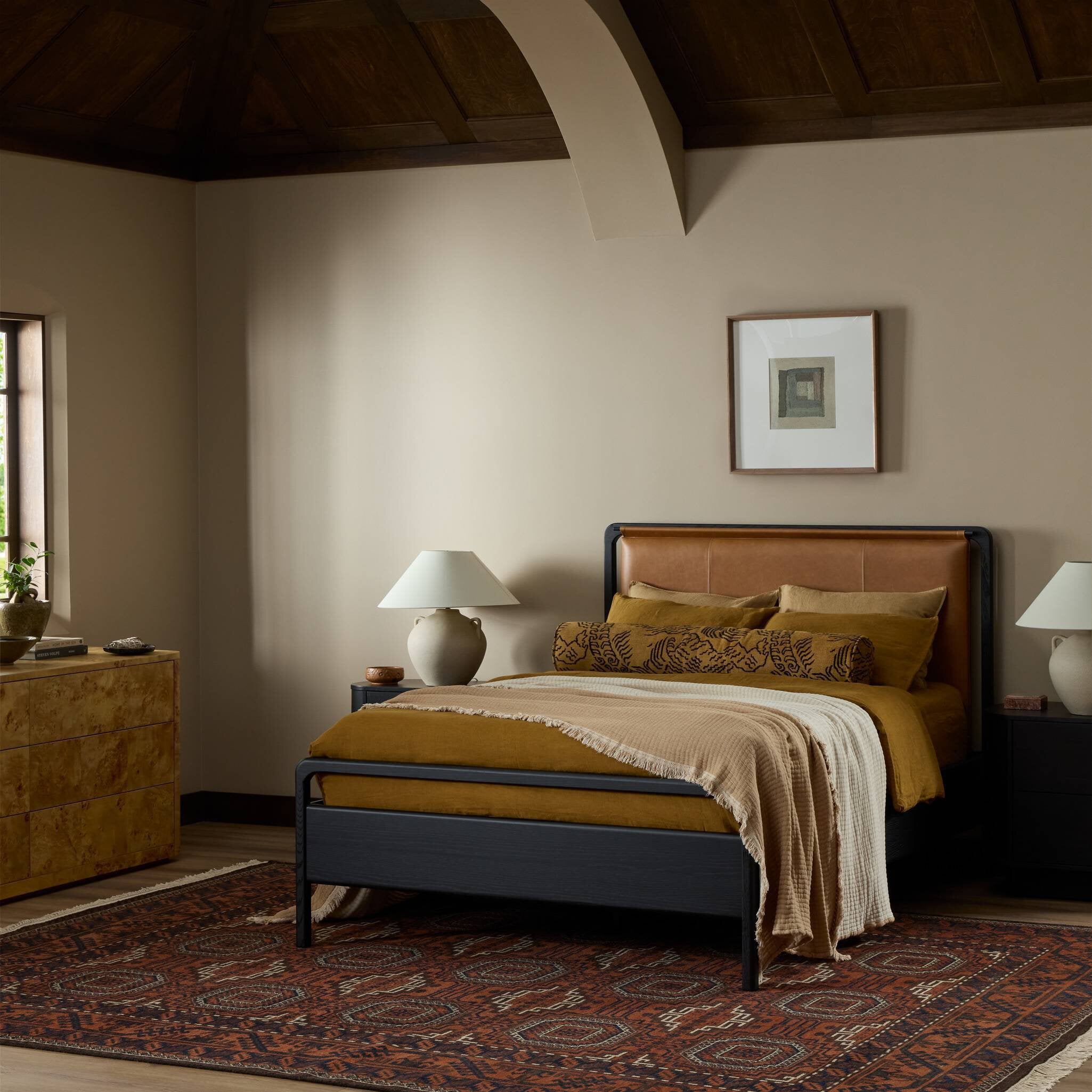 Four Hands Rosedale Bed — Ebony Oak-Chaps Sand-Yucca Oak-Queen