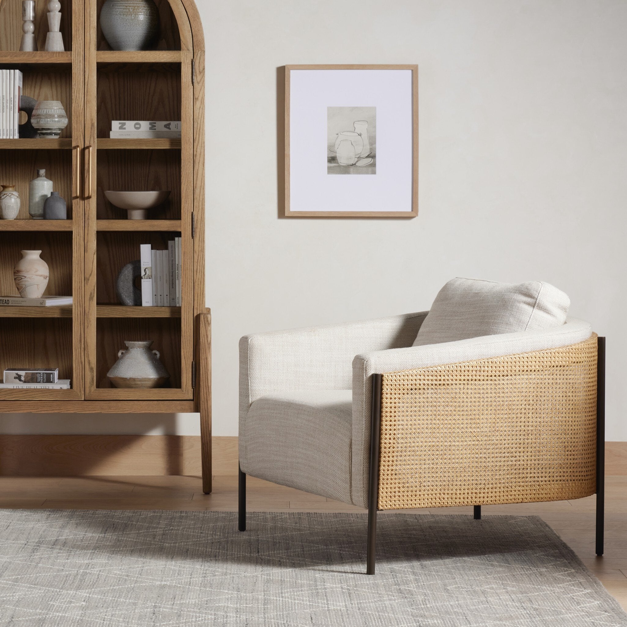 Four Hands Jayda Chair — Gable Taupe-Natural Cane-Gunmetal