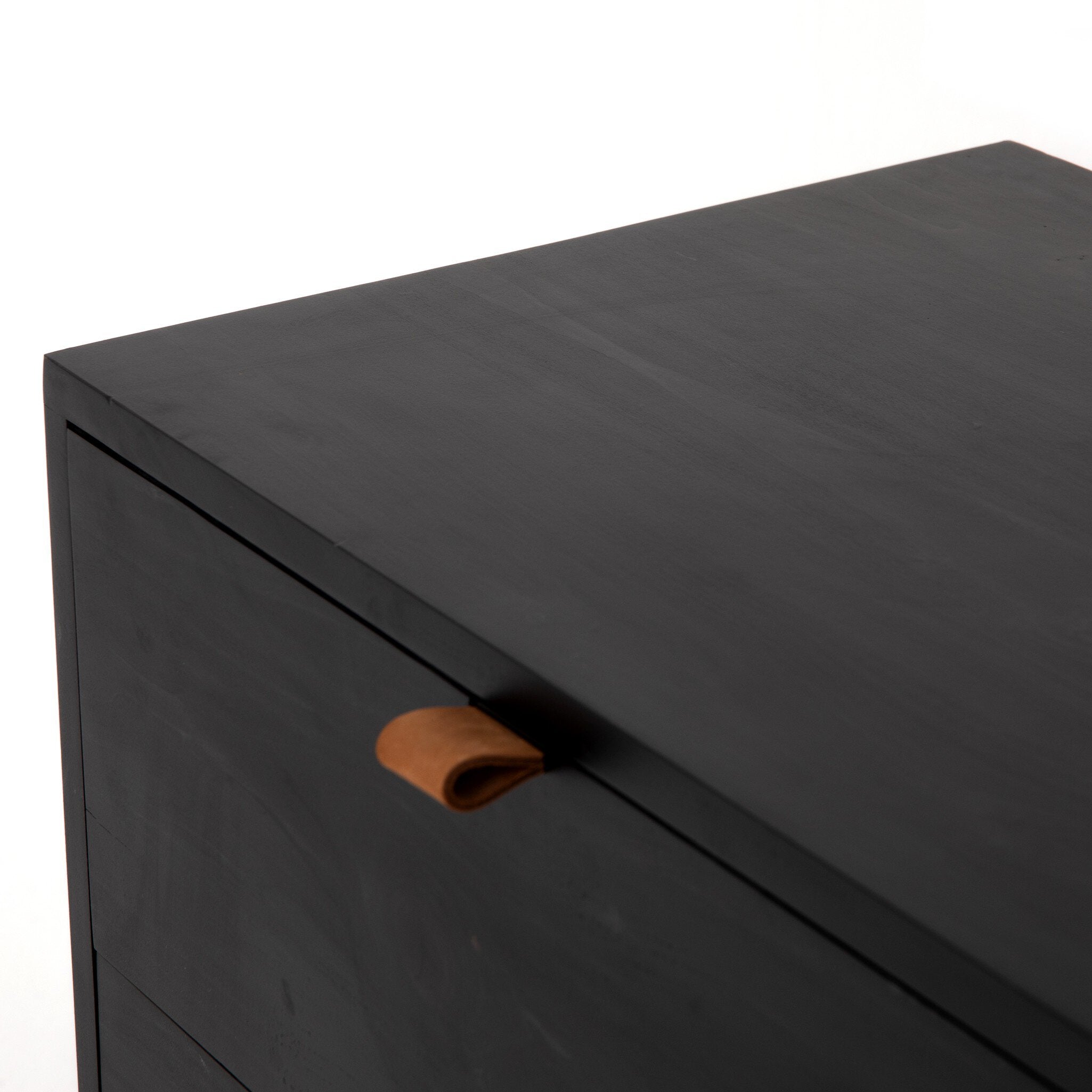 Four Hands Trey 7 Drawer Dresser — Black Wash Poplar-Natural Iron-Toffee Leather