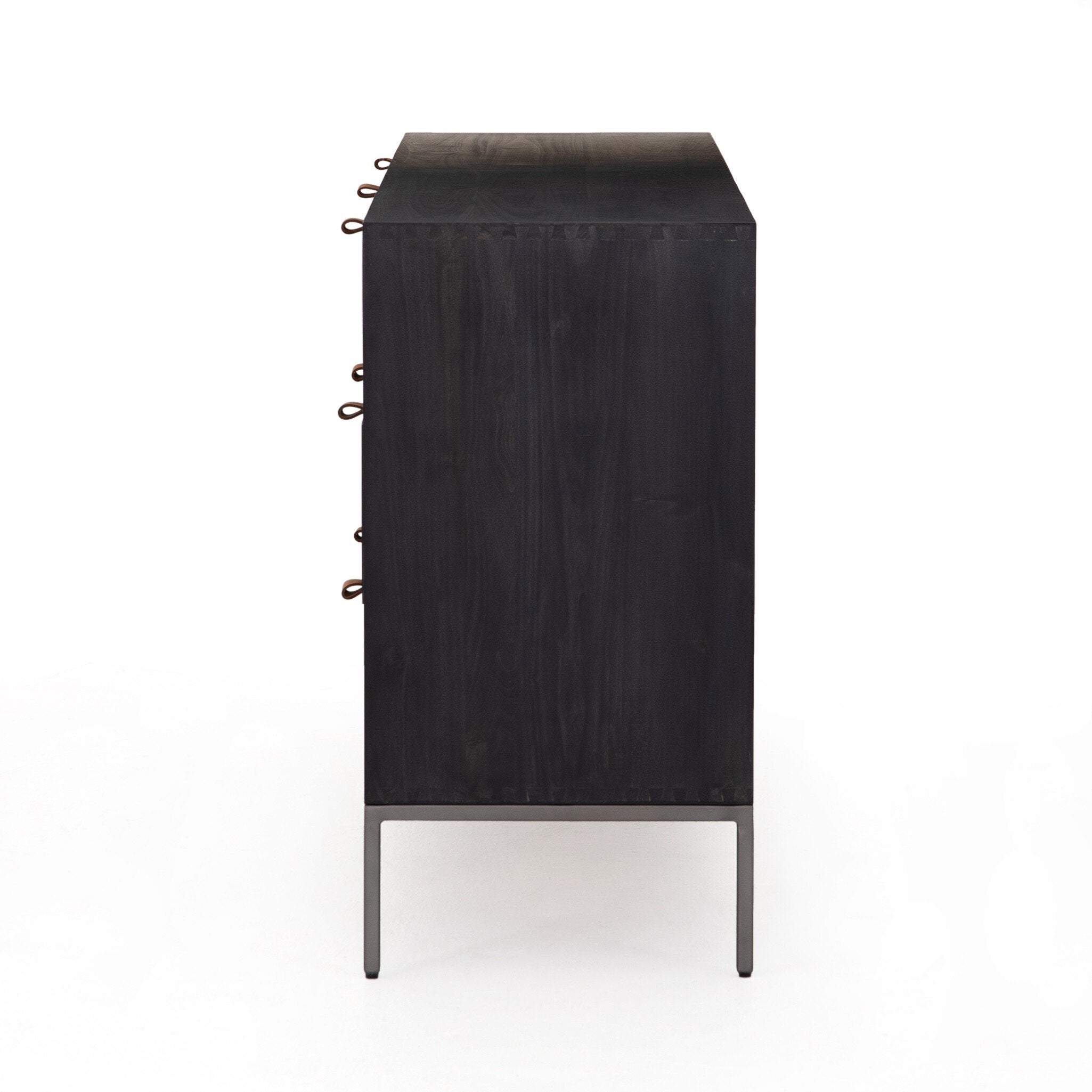 Four Hands Trey 7 Drawer Dresser — Black Wash Poplar-Natural Iron-Toffee Leather
