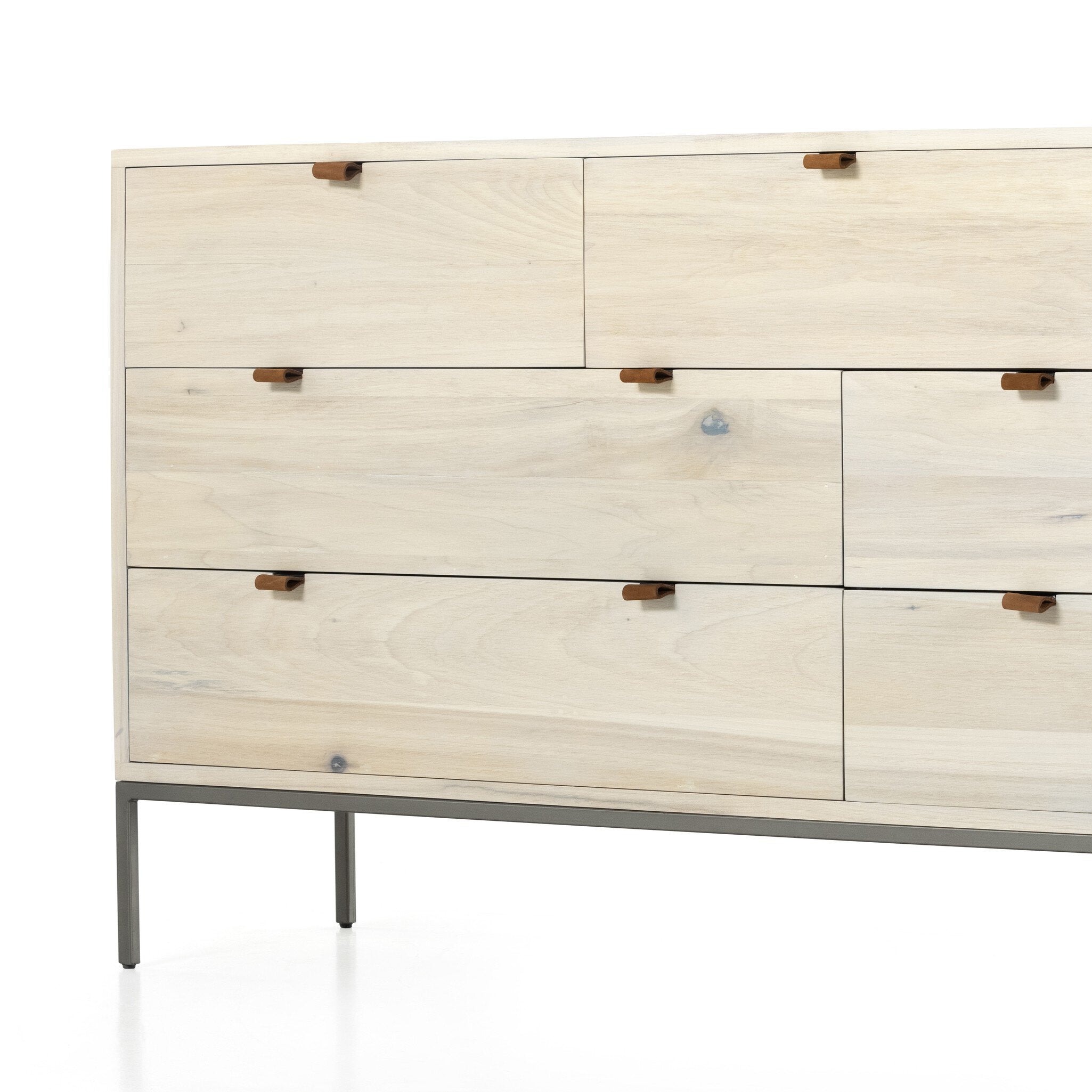 Four Hands Trey 7 Drawer Dresser — Dove Poplar-Natural Iron-Toffee Leather