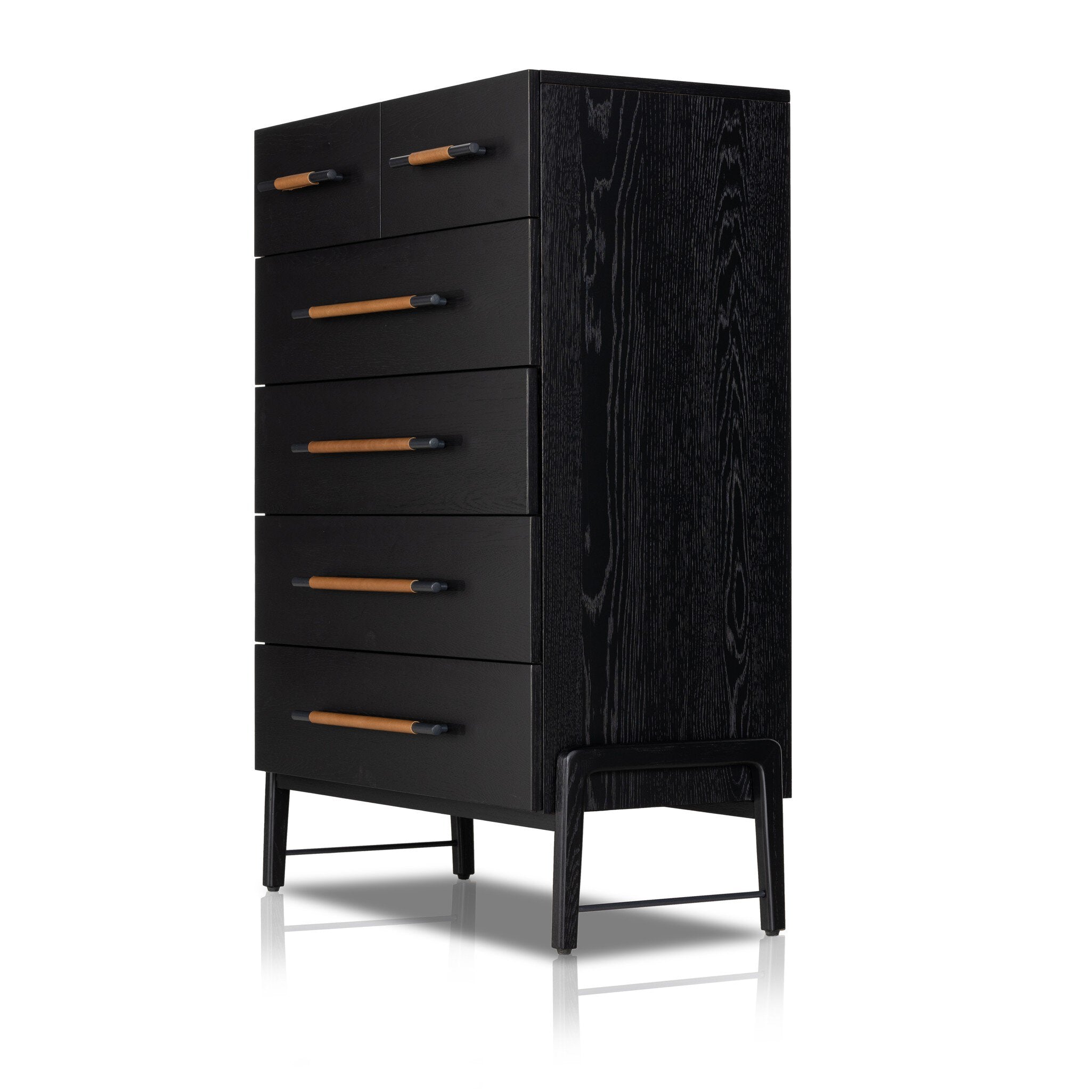 Four Hands Rosedale 6 Drawer Tall Dresser — Ebony Oak-Chaps Sand-Gunmetal