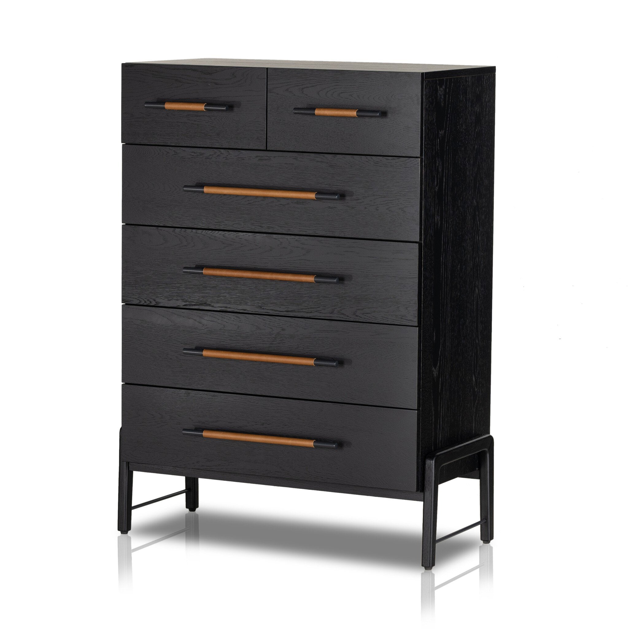Four Hands Rosedale 6 Drawer Tall Dresser — Ebony Oak-Chaps Sand-Gunmetal