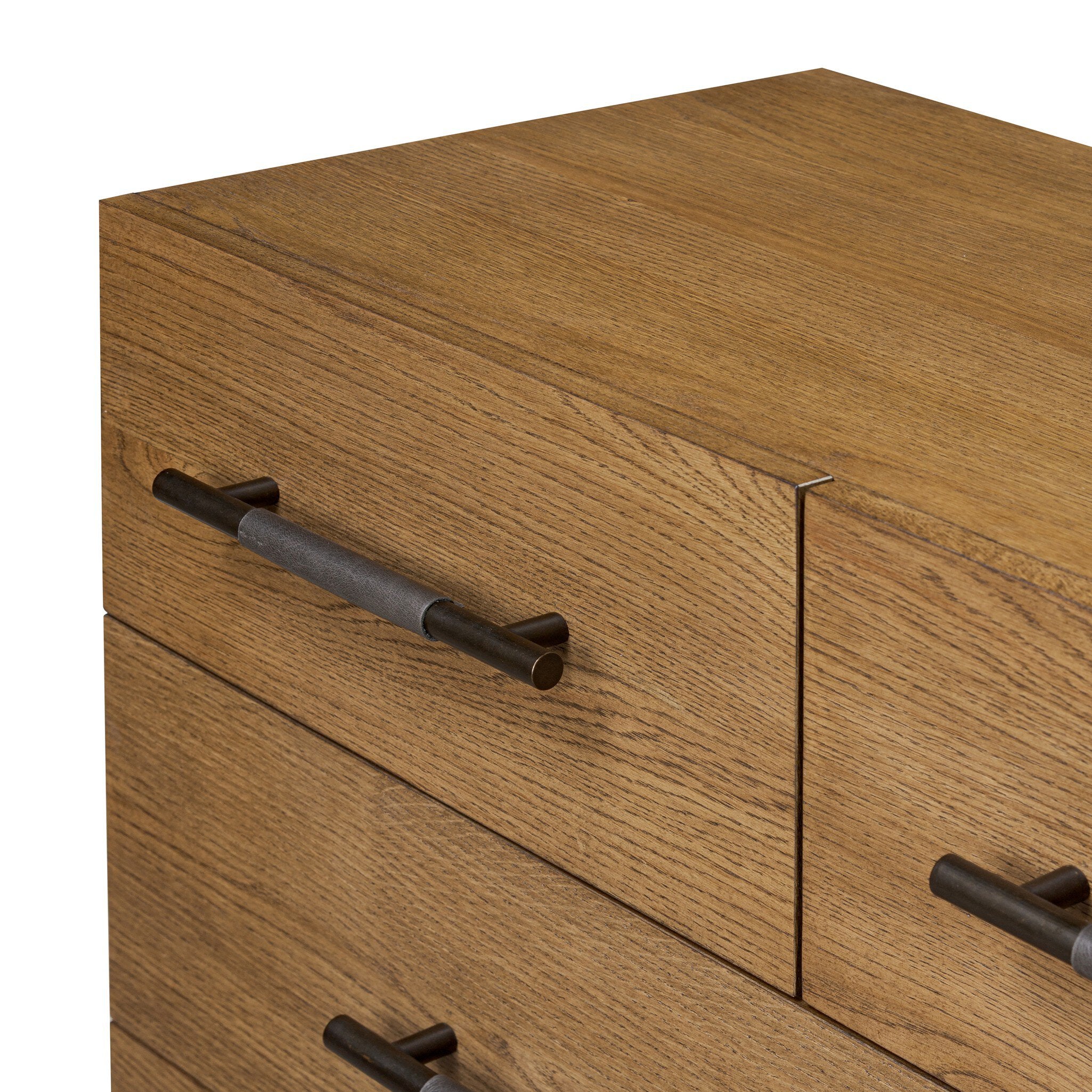 Four Hands Rosedale 6 Drawer Tall Dresser — Amber Oak-Chaps Ebony-Burnished Bronze