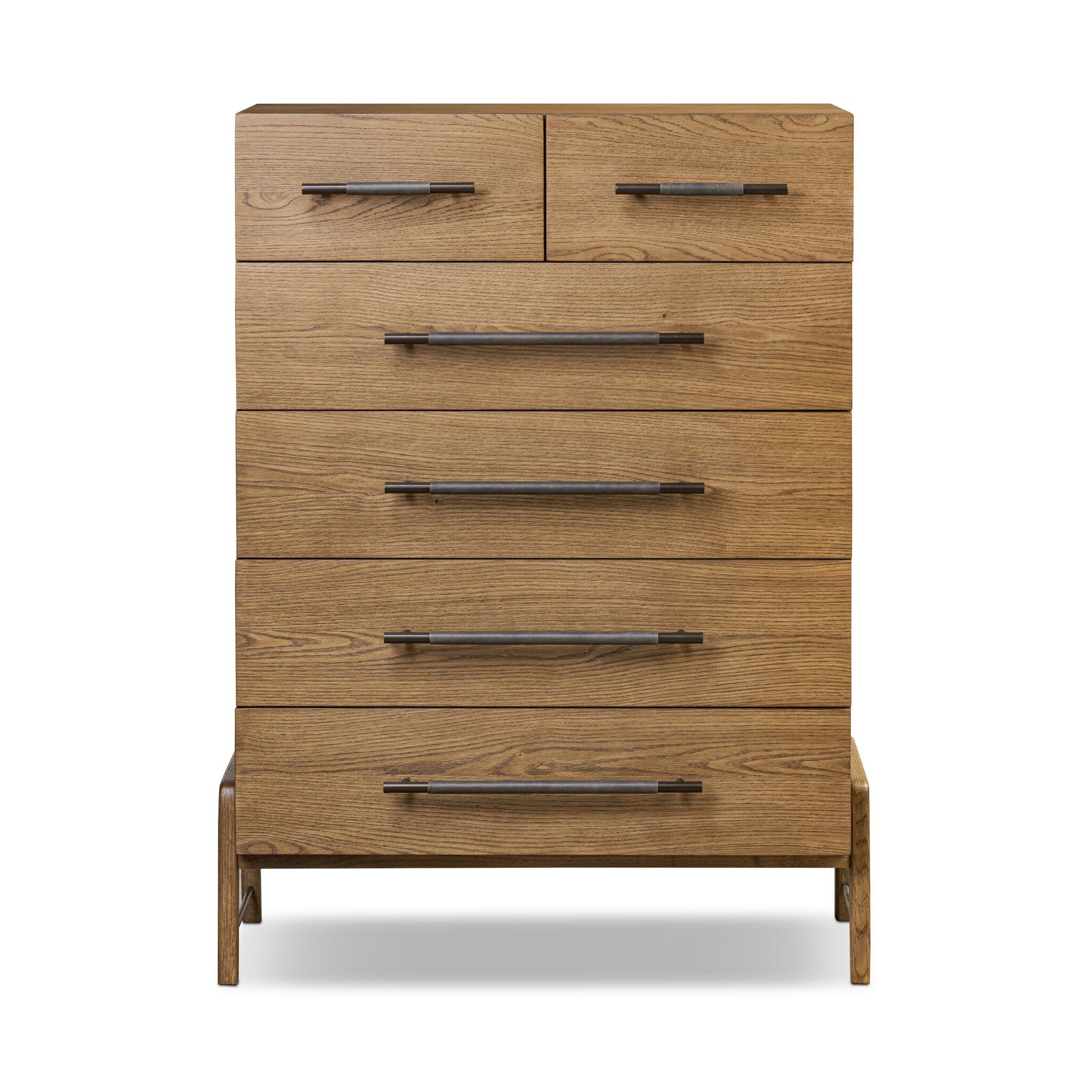 Four Hands Rosedale 6 Drawer Tall Dresser — Amber Oak-Chaps Ebony-Burnished Bronze