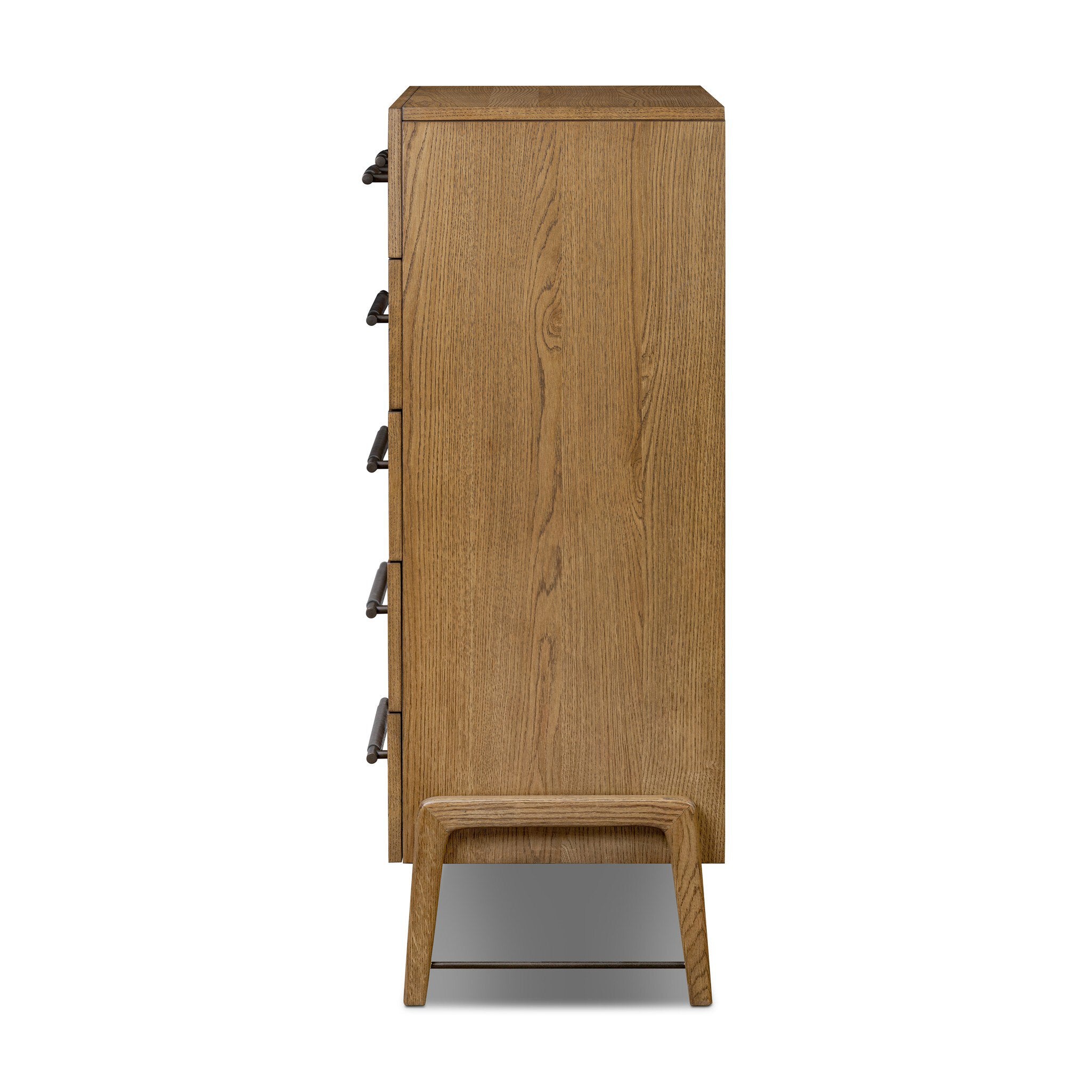 Four Hands Rosedale 6 Drawer Tall Dresser — Amber Oak-Chaps Ebony-Burnished Bronze