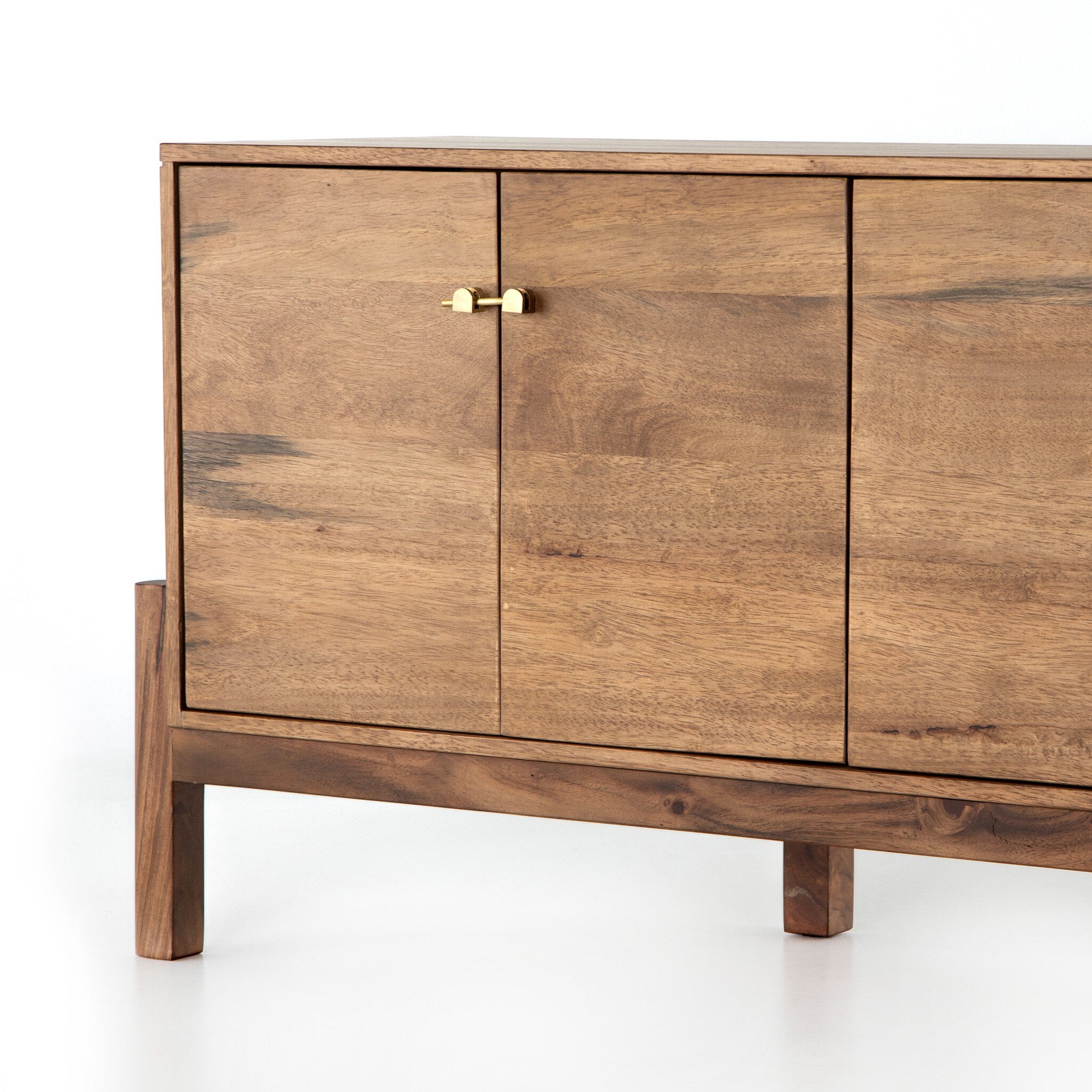 Four Hands Reza Media Console — Smoked Honey-Toasted Acacia-Raw Brass