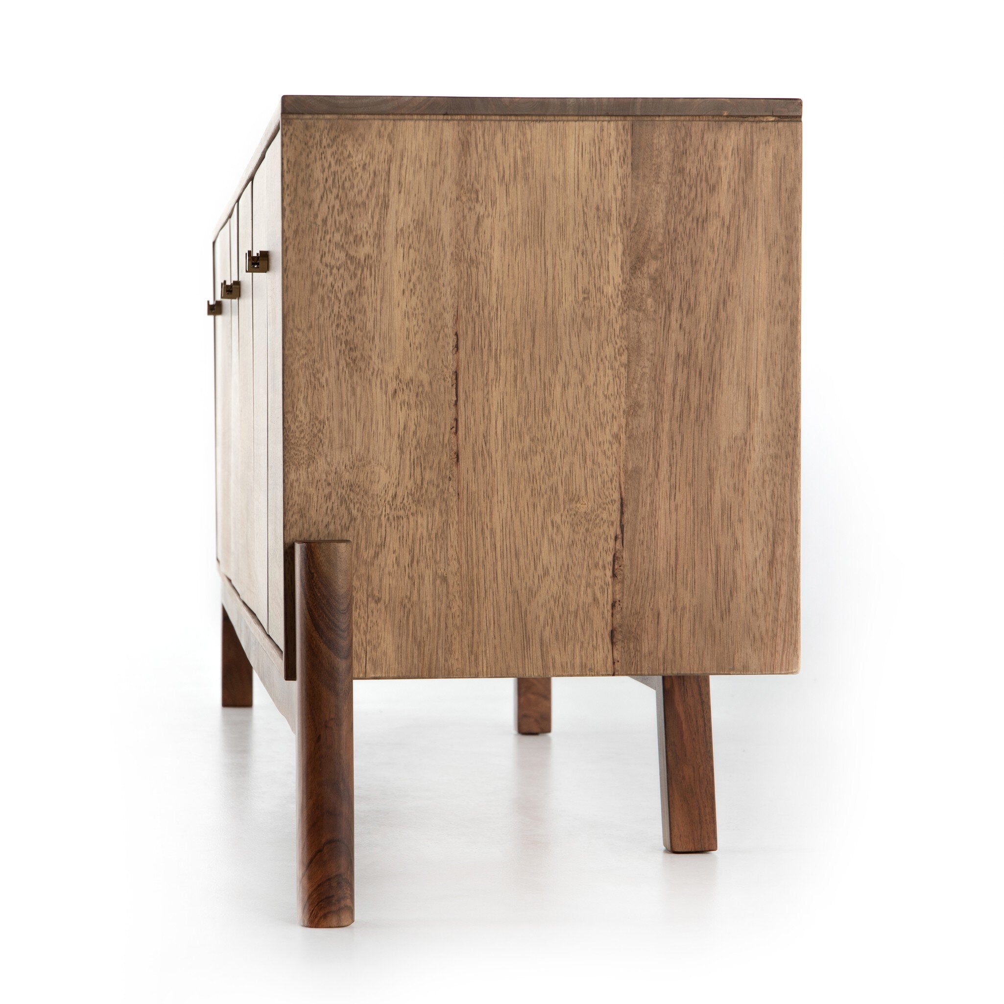 Four Hands Reza Media Console — Smoked Honey-Toasted Acacia-Raw Brass