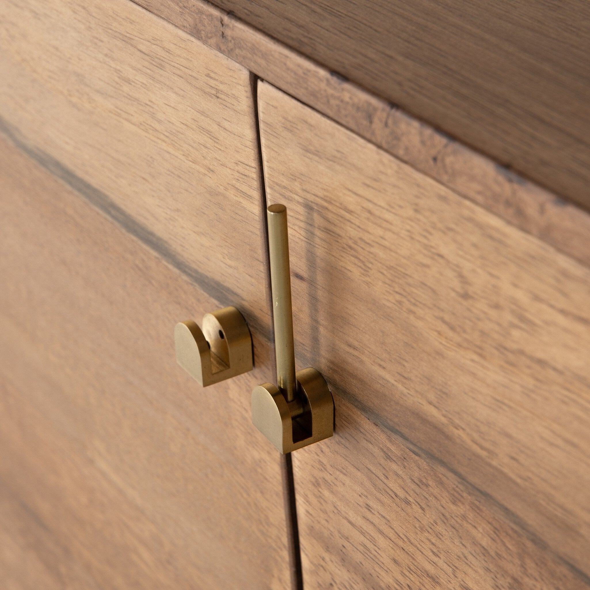 Four Hands Reza Media Console — Smoked Honey-Toasted Acacia-Raw Brass