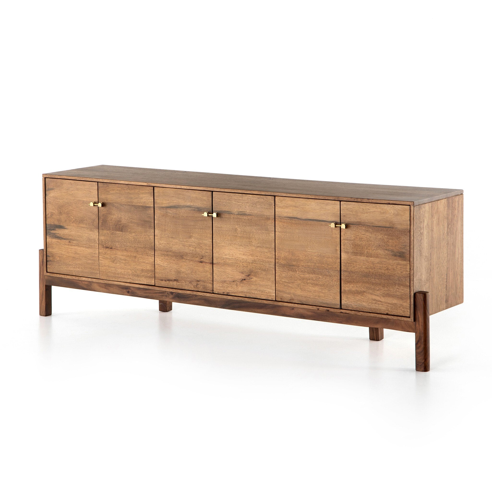 Four Hands Reza Media Console — Smoked Honey-Toasted Acacia-Raw Brass
