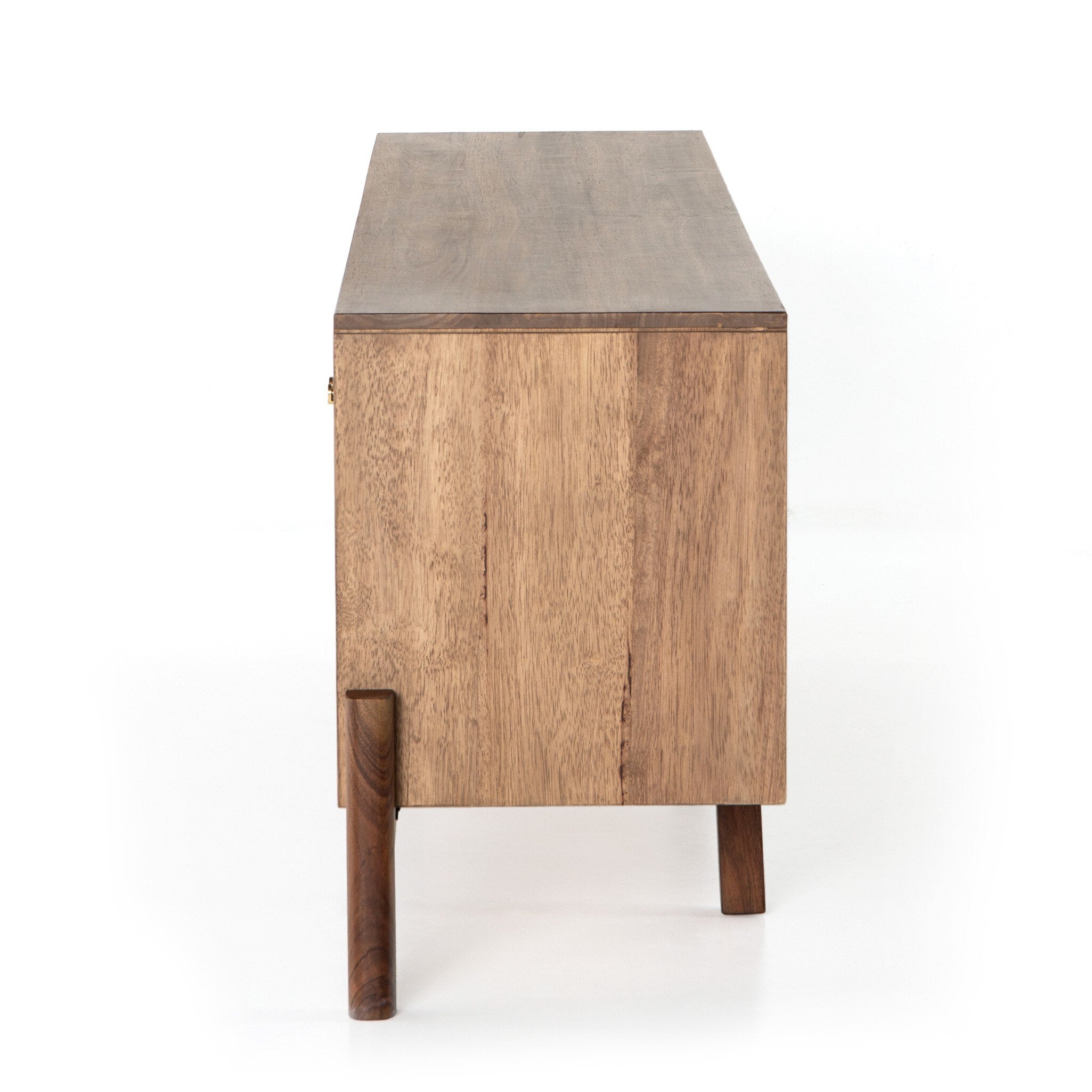 Four Hands Reza Media Console — Smoked Honey-Toasted Acacia-Raw Brass
