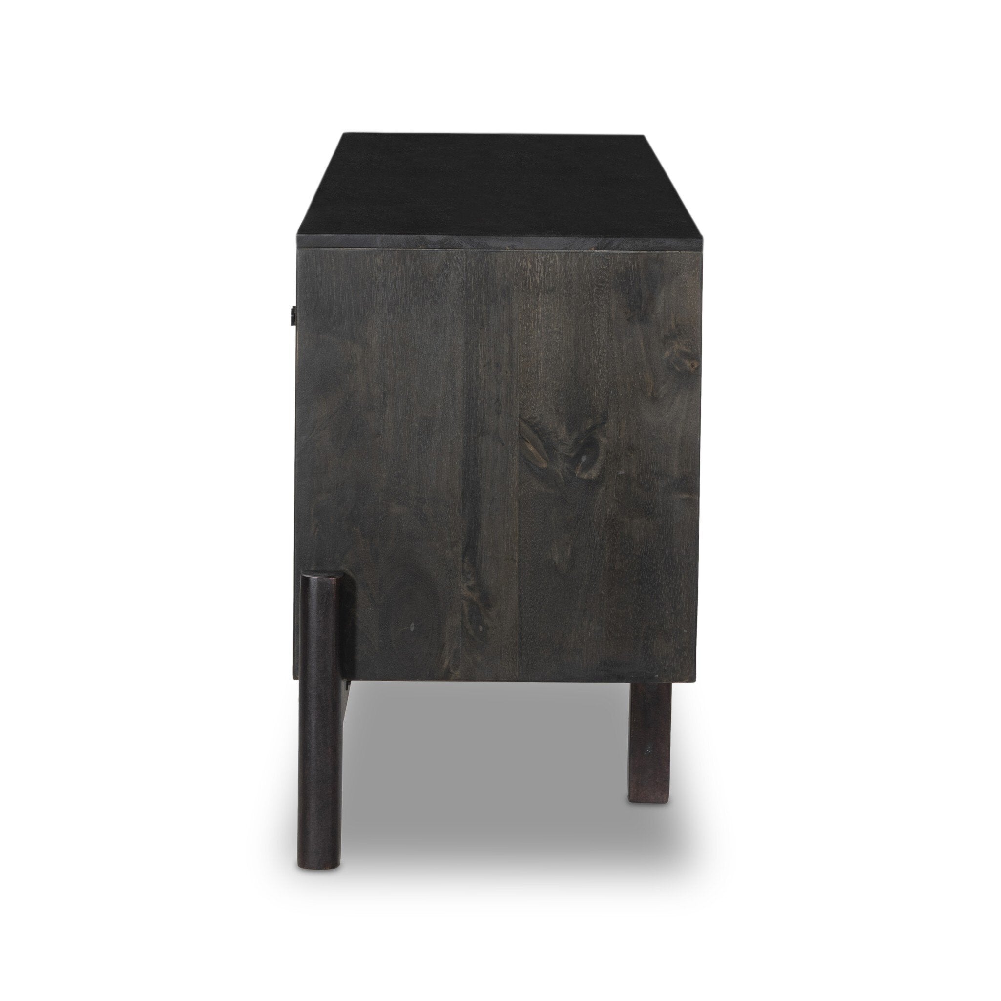 Four Hands Reza Media Console — Worn Black Parawood-Gunmetal Black-Worn Black Acacia