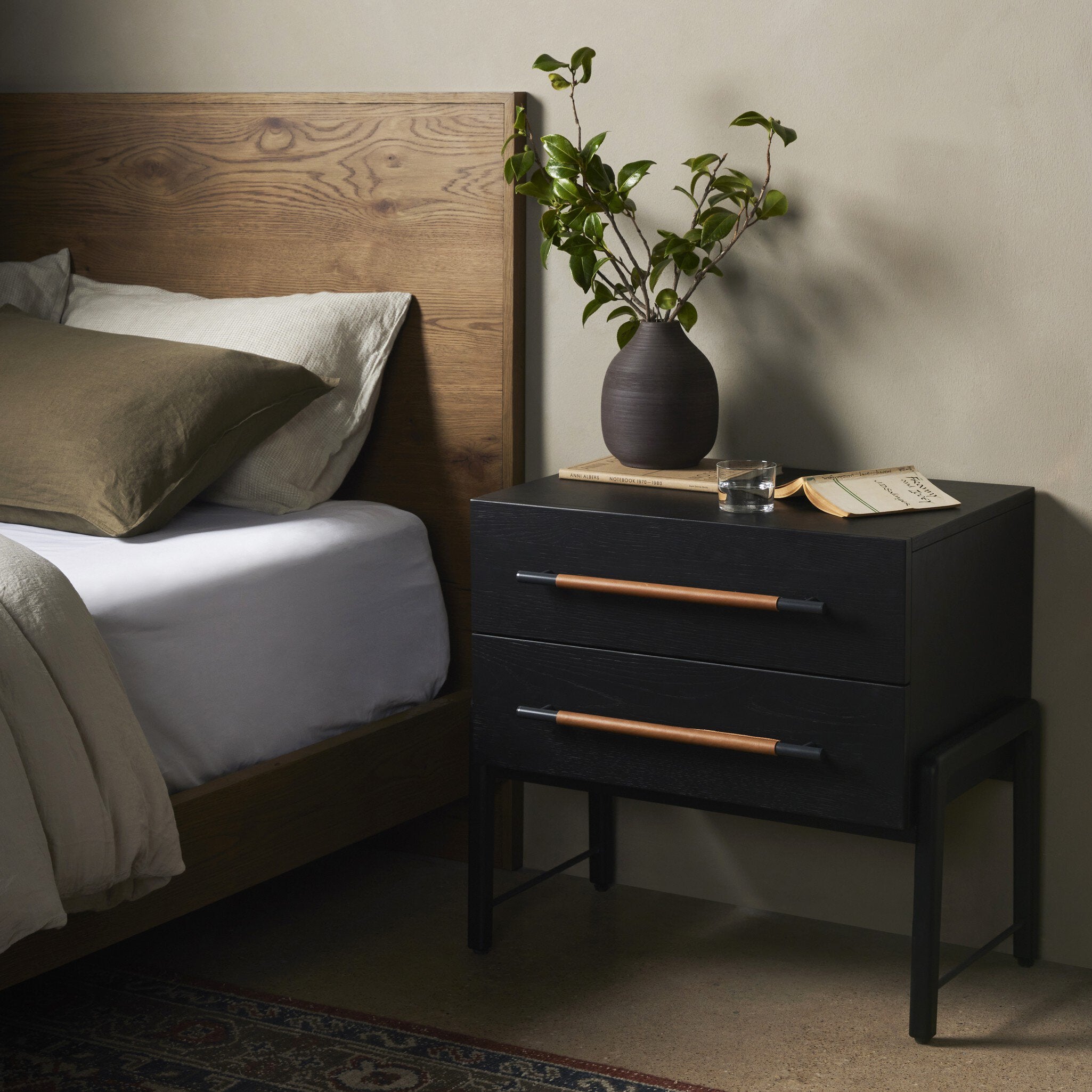 Four Hands Rosedale Nightstand — Ebony Oak-Chaps Sand-Gunmetal