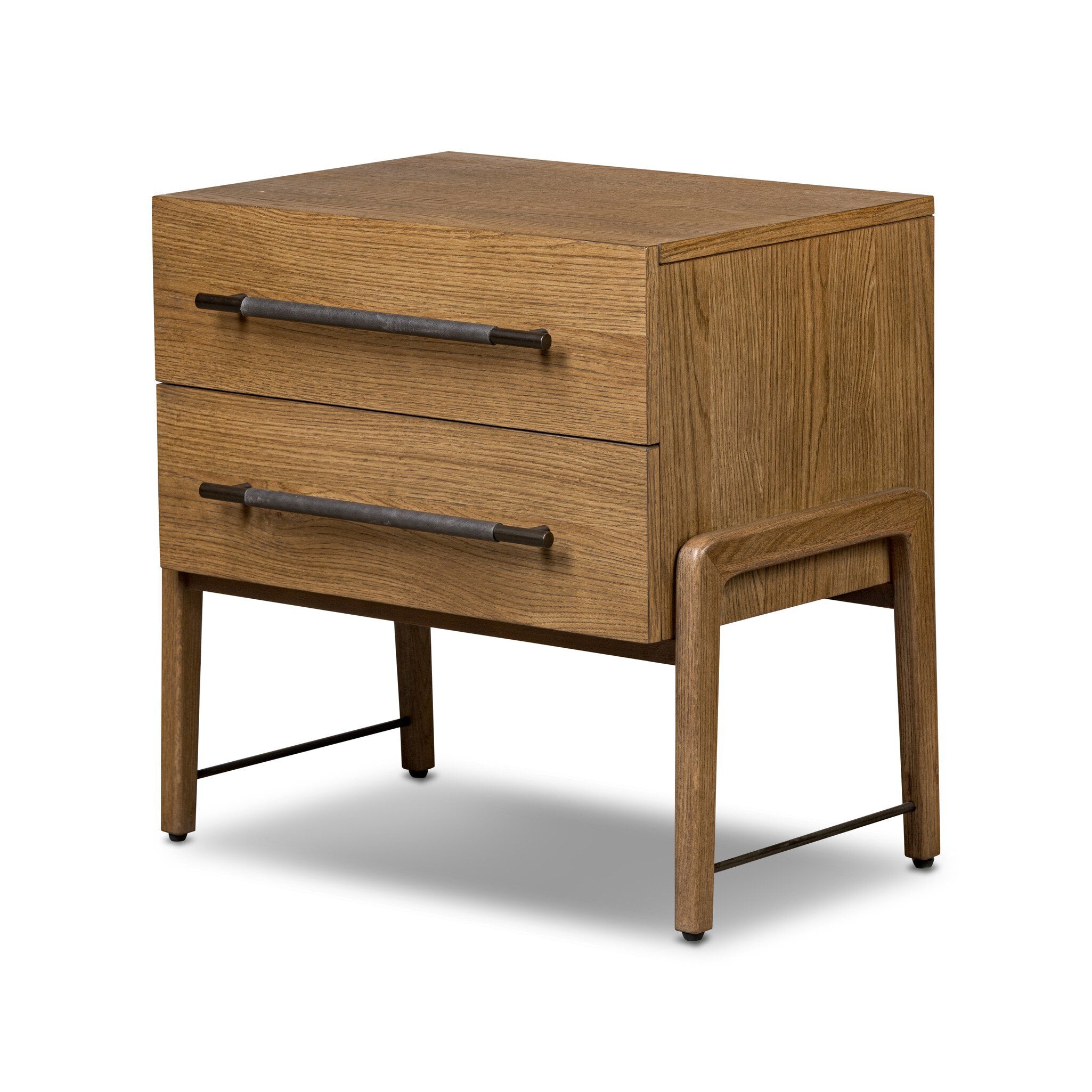 Four Hands Rosedale Nightstand — Amber Oak-Chaps Ebony-Burnished Bronze