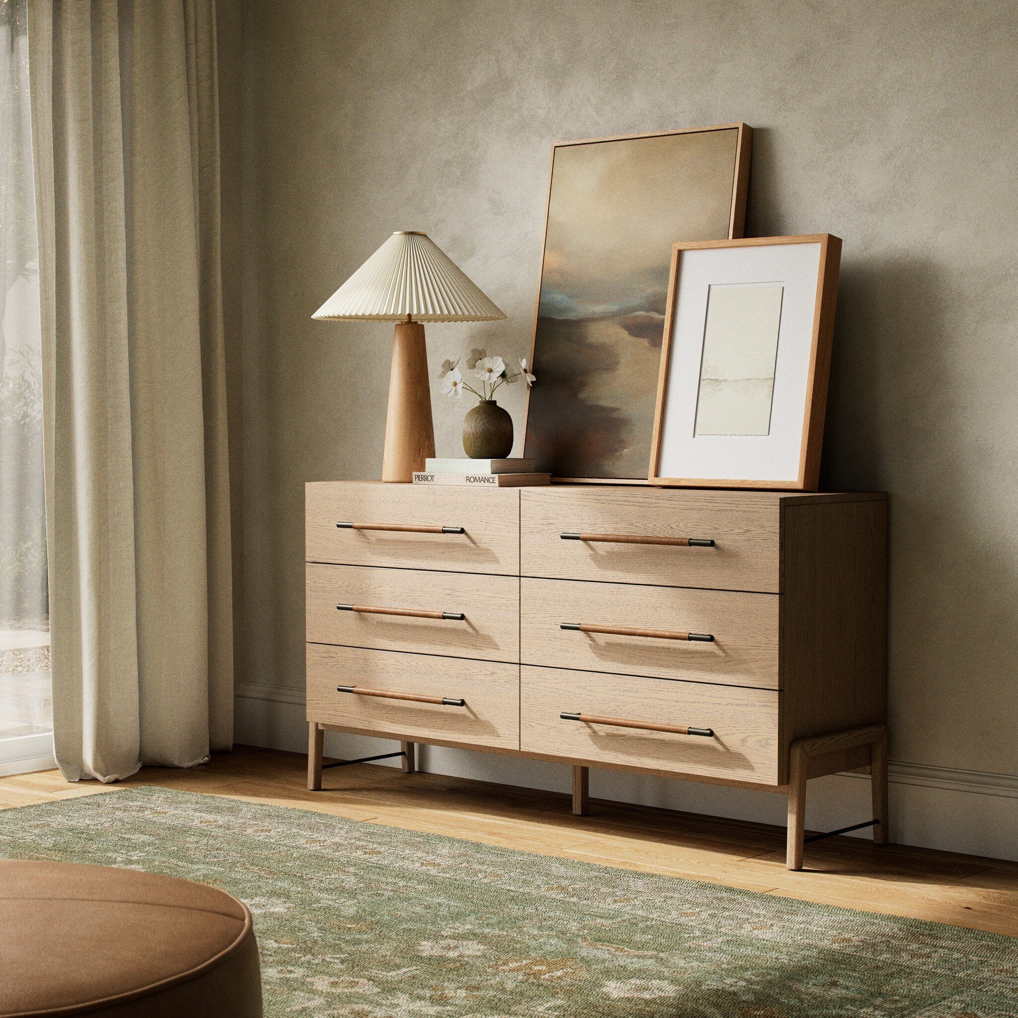 Four Hands Rosedale 6 Drawer Dresser — Yucca Oak Veneer-Chaps Sand-Gunmetal