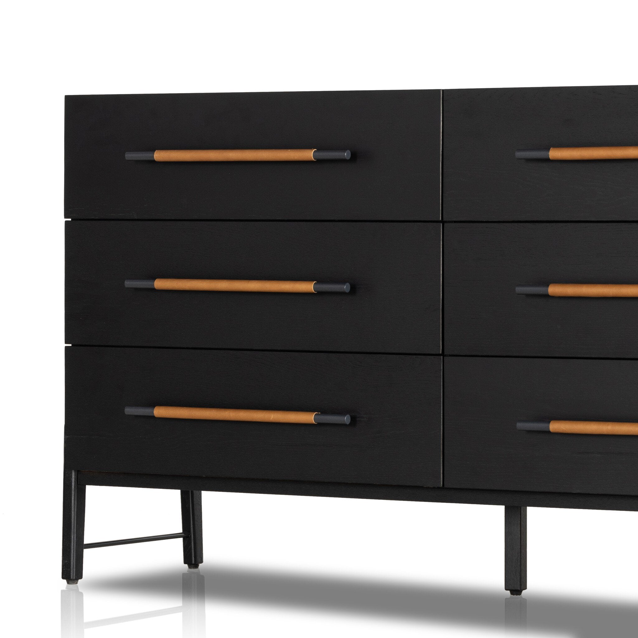 Four Hands Rosedale 6 Drawer Dresser — Ebony Oak-Chaps Sand-Gunmetal