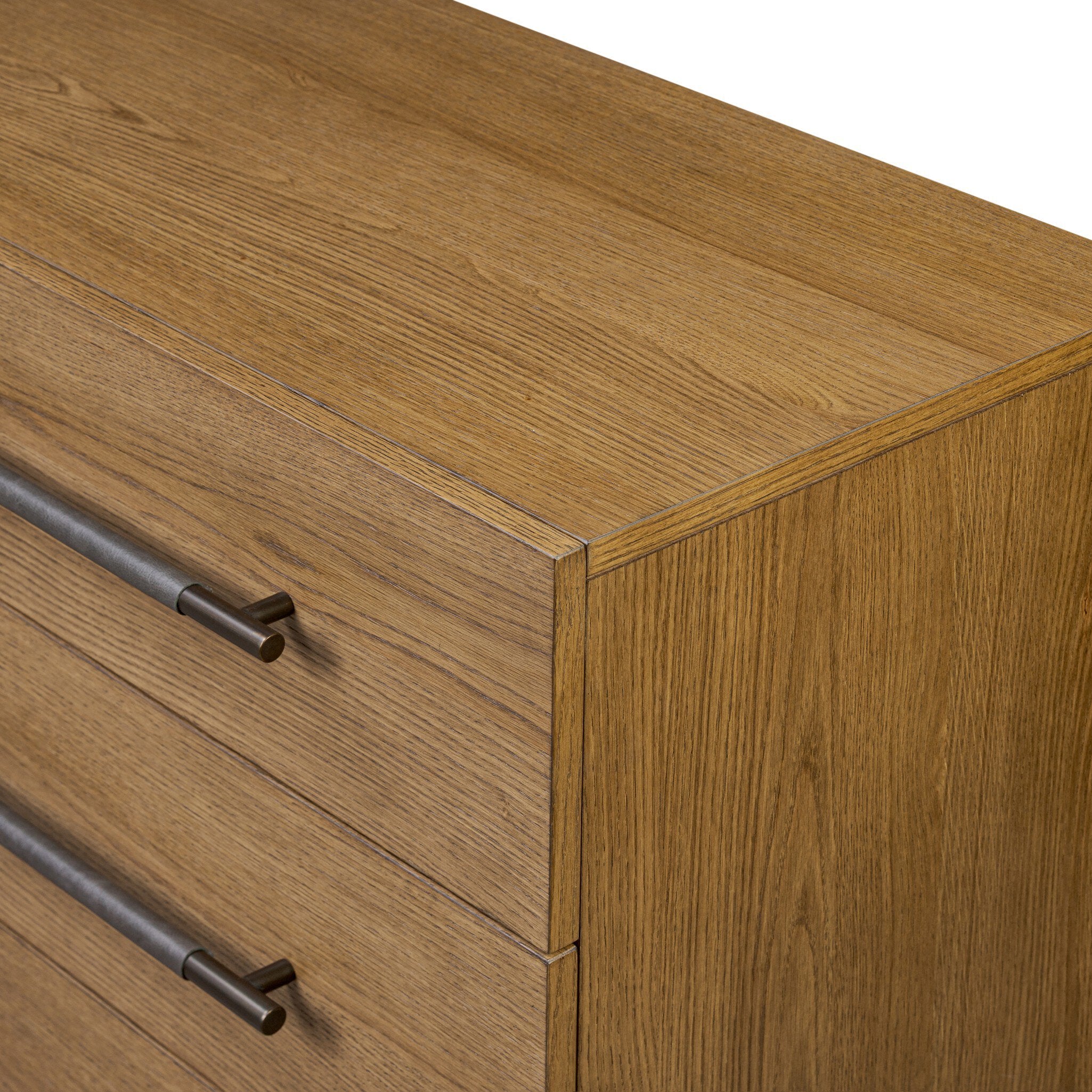 Four Hands Rosedale 6 Drawer Dresser — Amber Oak-Chaps Ebony-Burnished Bronze