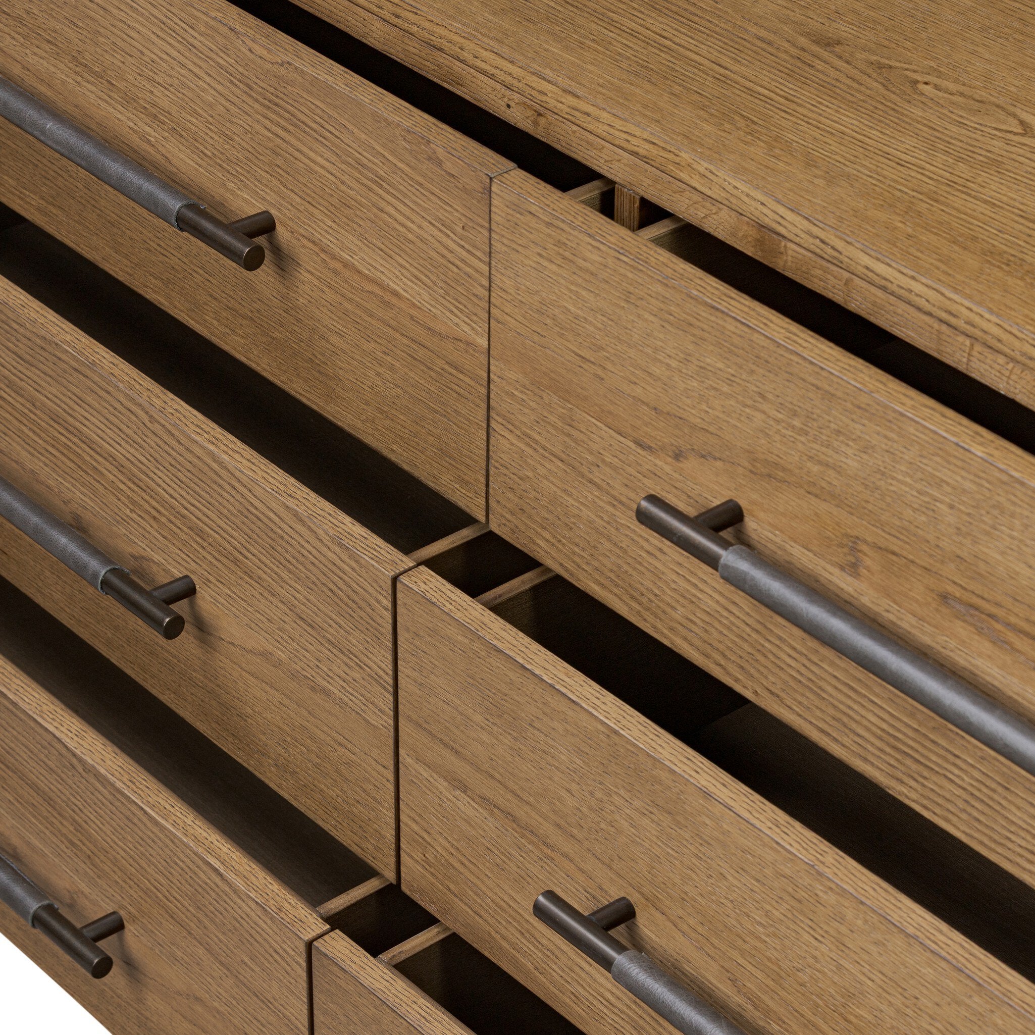 Four Hands Rosedale 6 Drawer Dresser — Amber Oak-Chaps Ebony-Burnished Bronze
