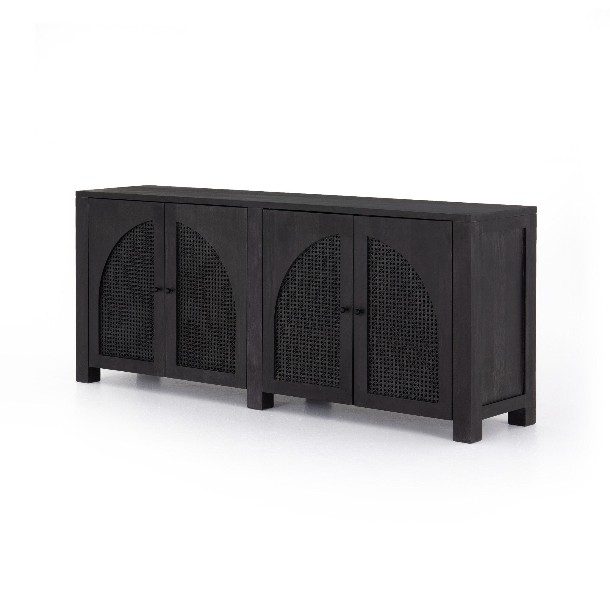 Four Hands Tilda Sideboard — Black Wash Mango-Black Circle Cane-Black Iron