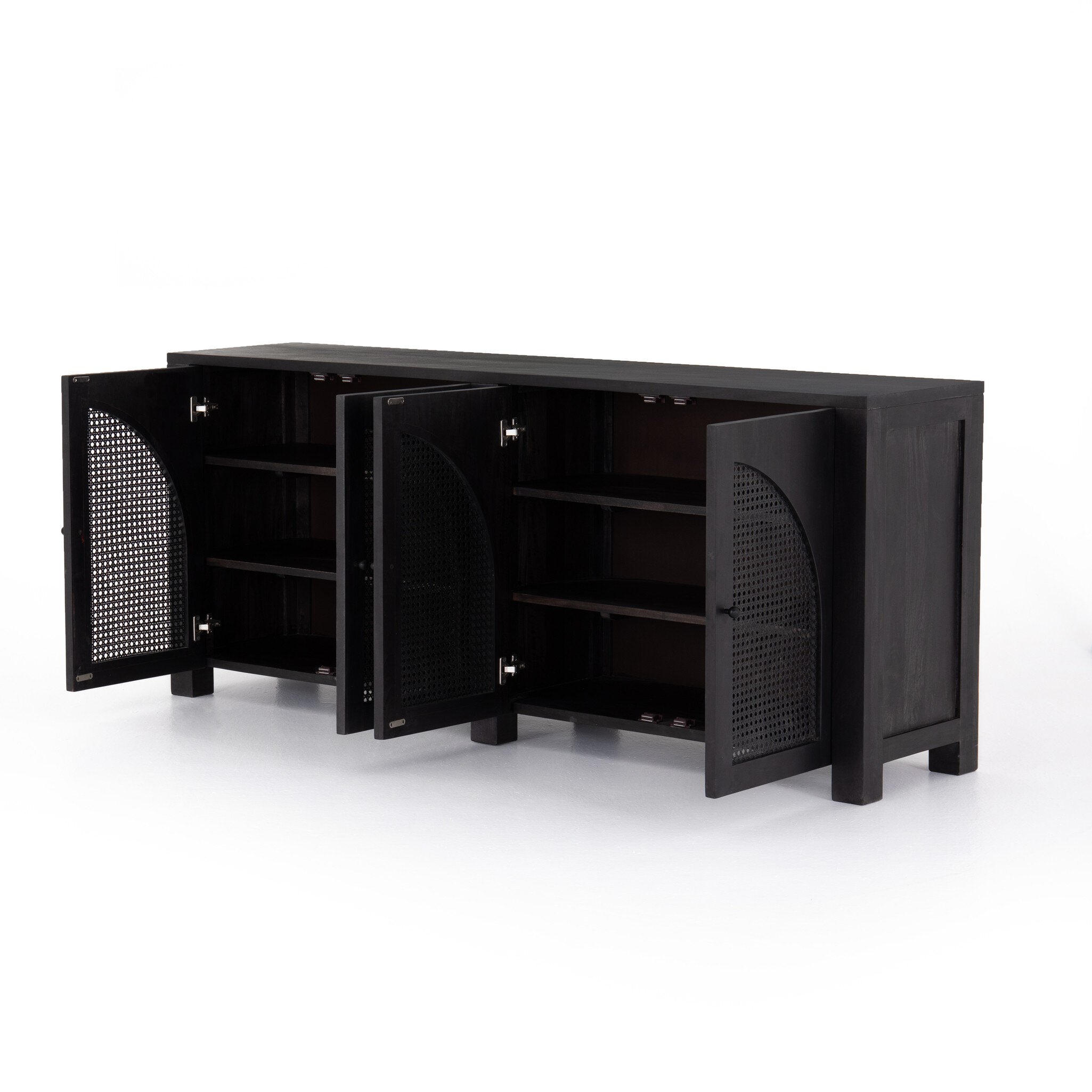 Four Hands Tilda Sideboard — Black Wash Mango-Black Circle Cane-Black Iron
