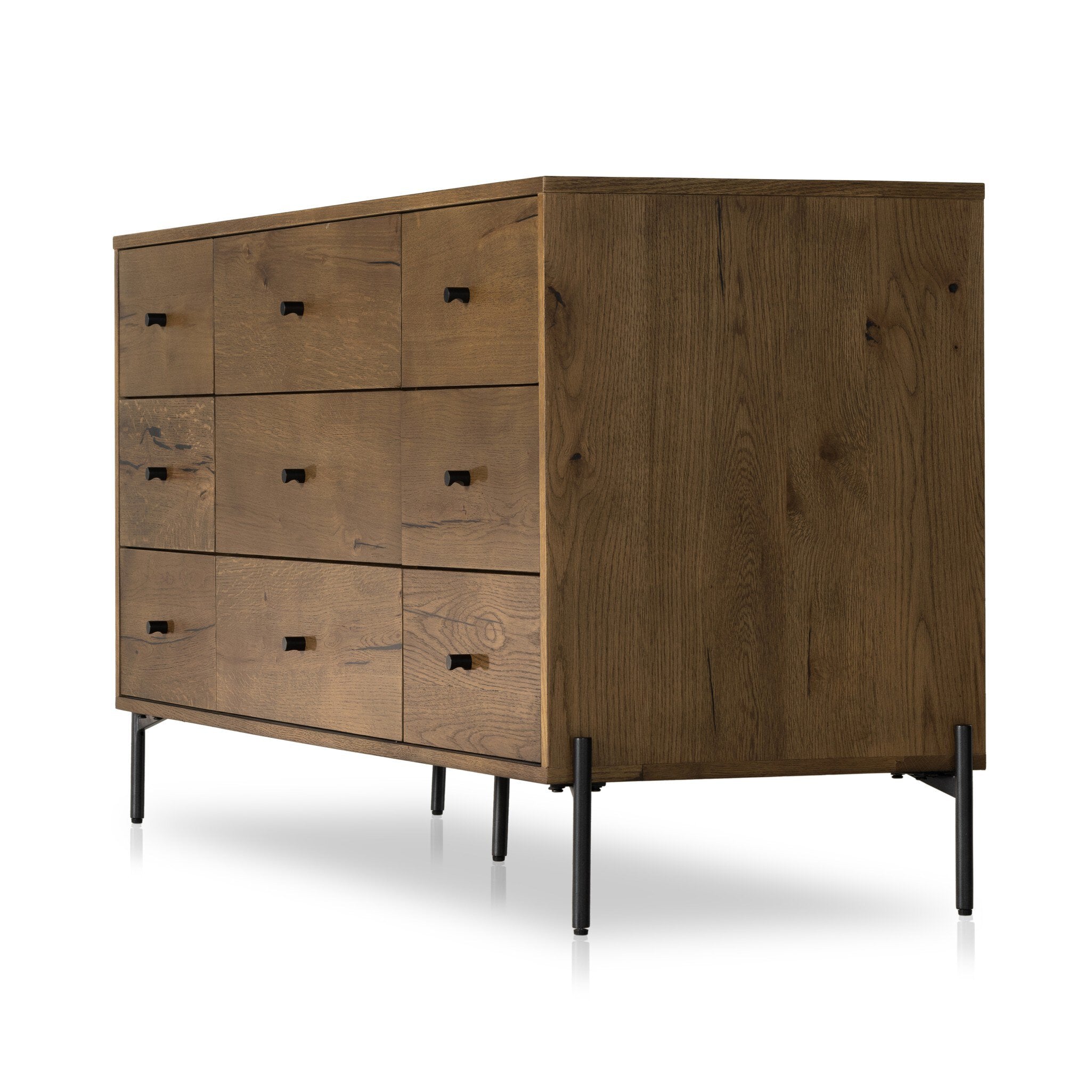 Four Hands Eaton 9 Drawer Dresser — Amber Oak Resin-Dark Gunmetal