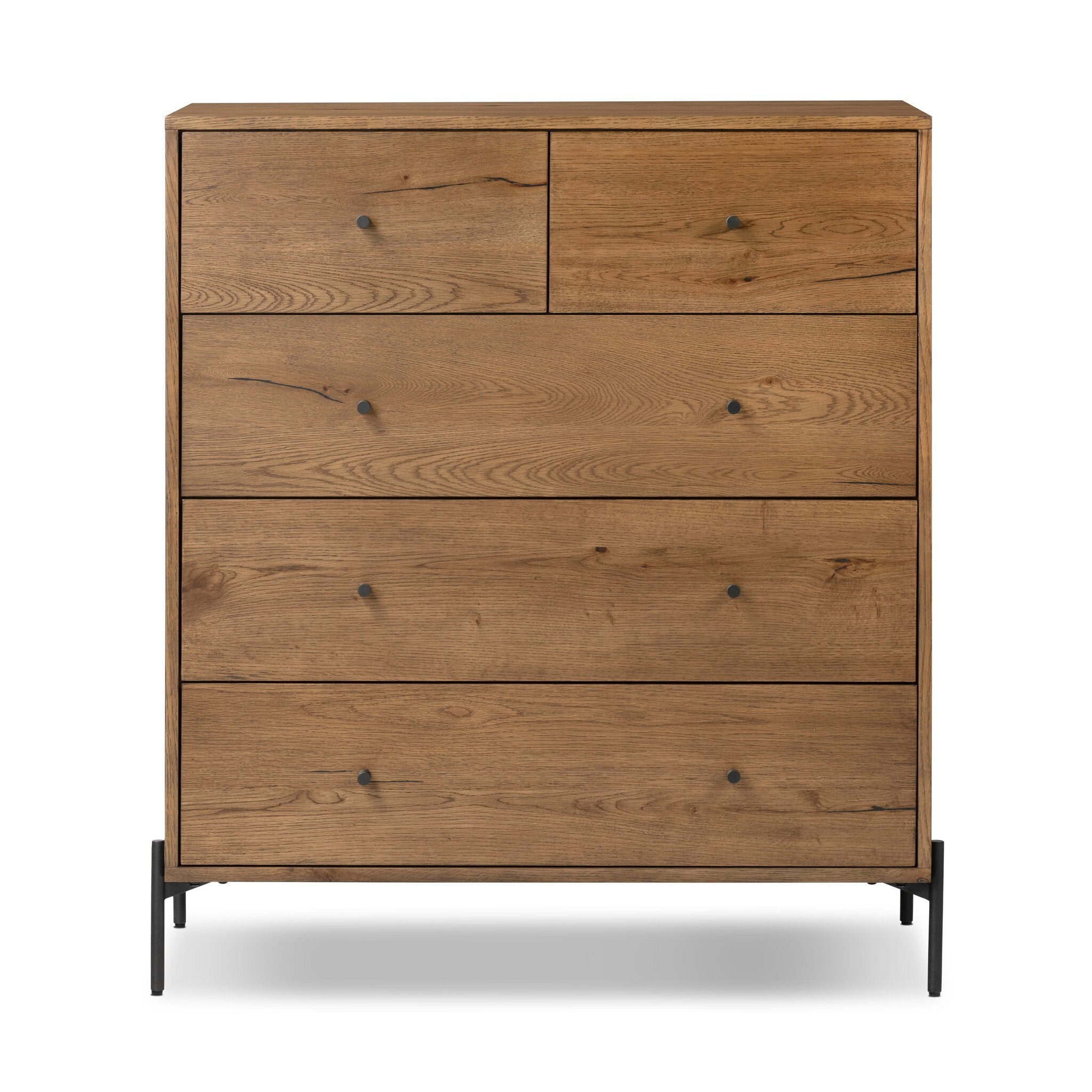 Four Hands Eaton 5 Drawer Dresser — Amber Oak Resin-Dark Gunmetal