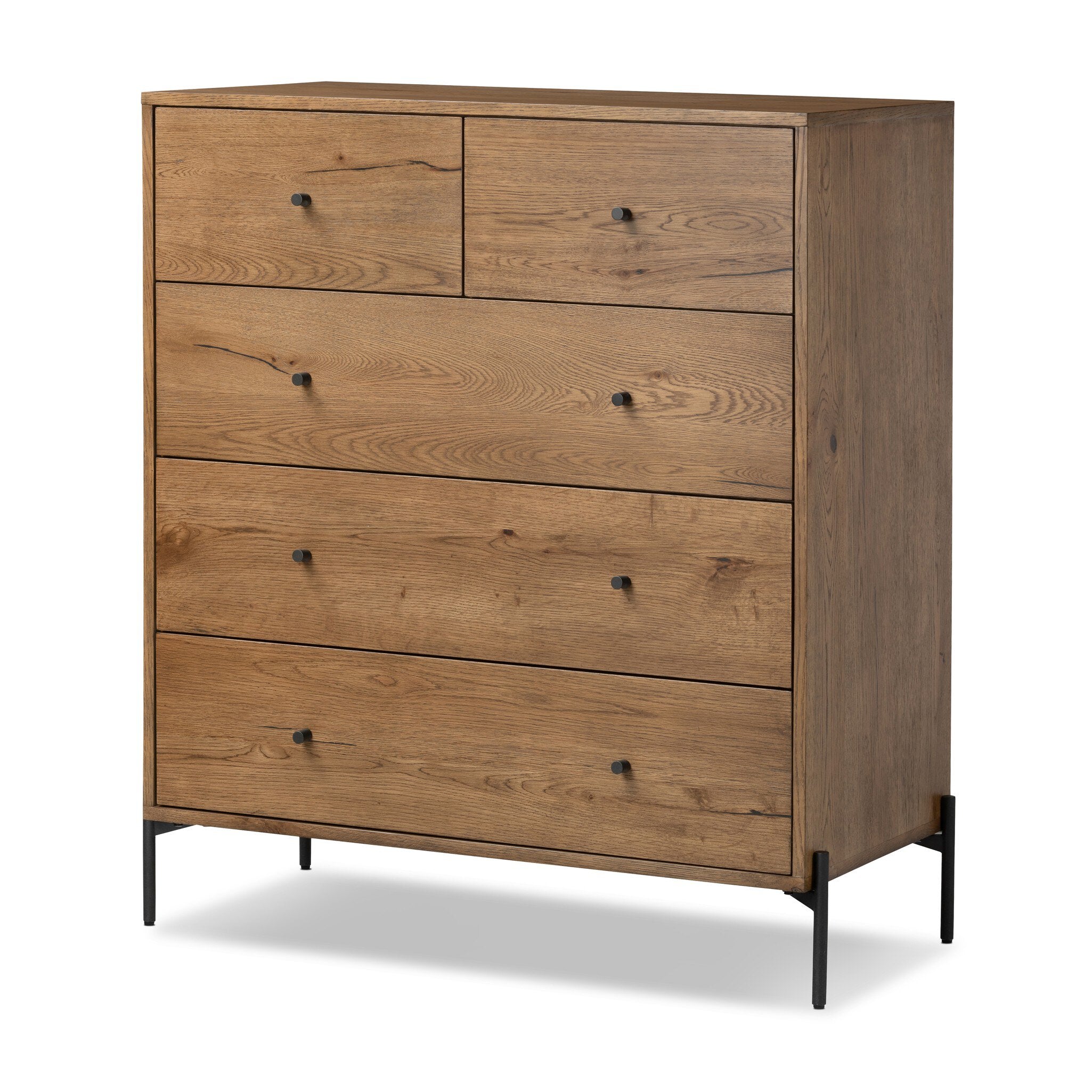 Four Hands Eaton 5 Drawer Dresser — Amber Oak Resin-Dark Gunmetal