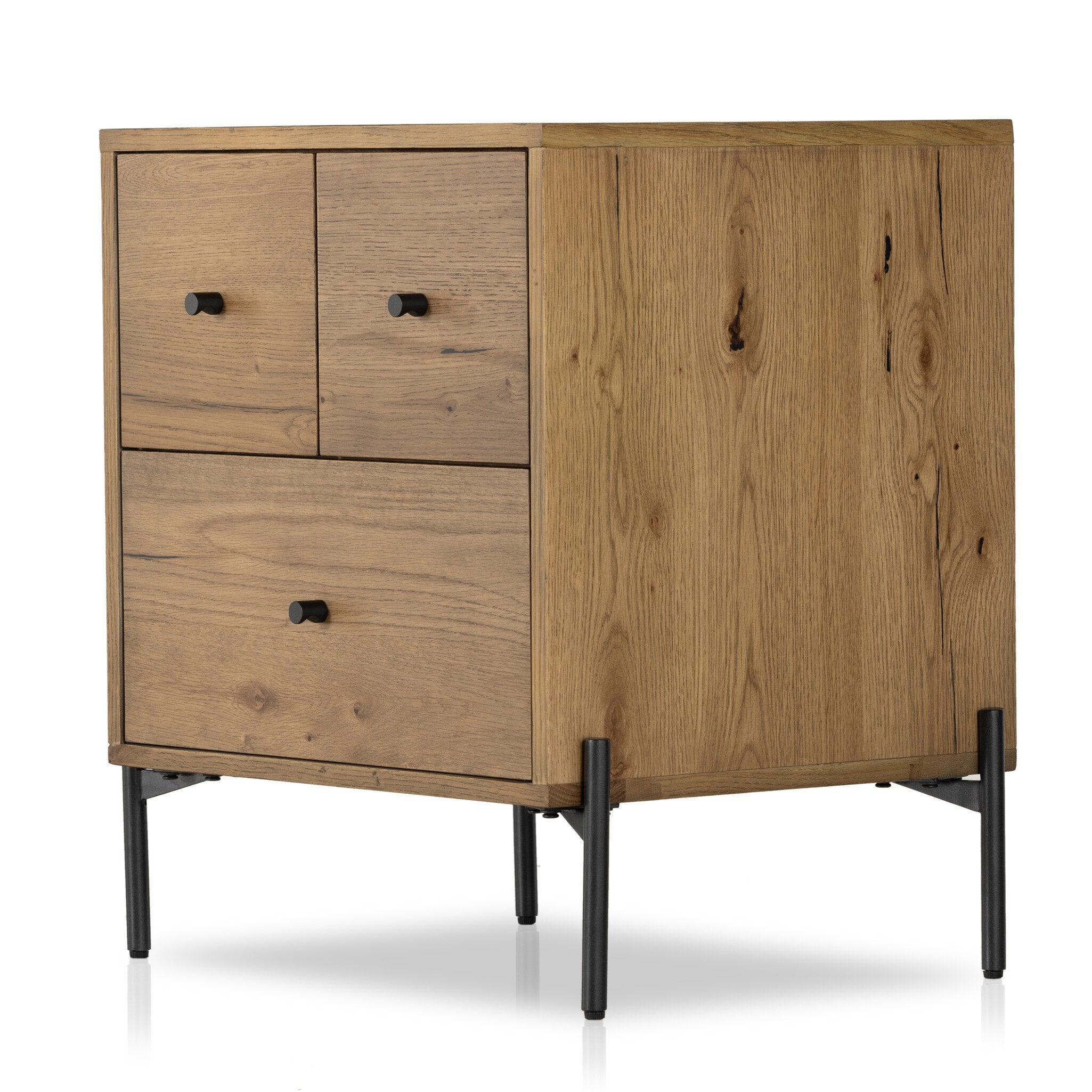 Four Hands Eaton Nightstand — Amber Oak Resin-Dark Gunmetal