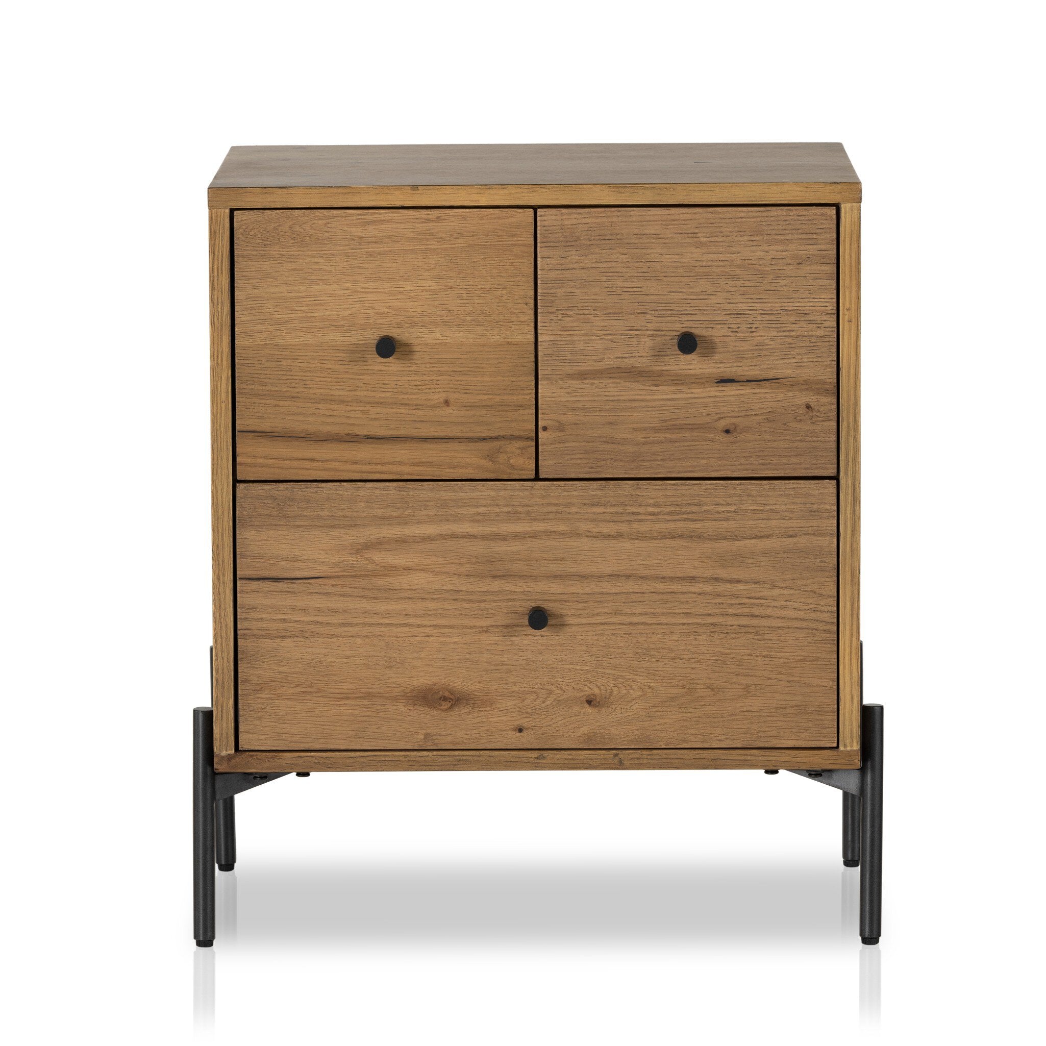 Four Hands Eaton Nightstand — Amber Oak Resin-Dark Gunmetal