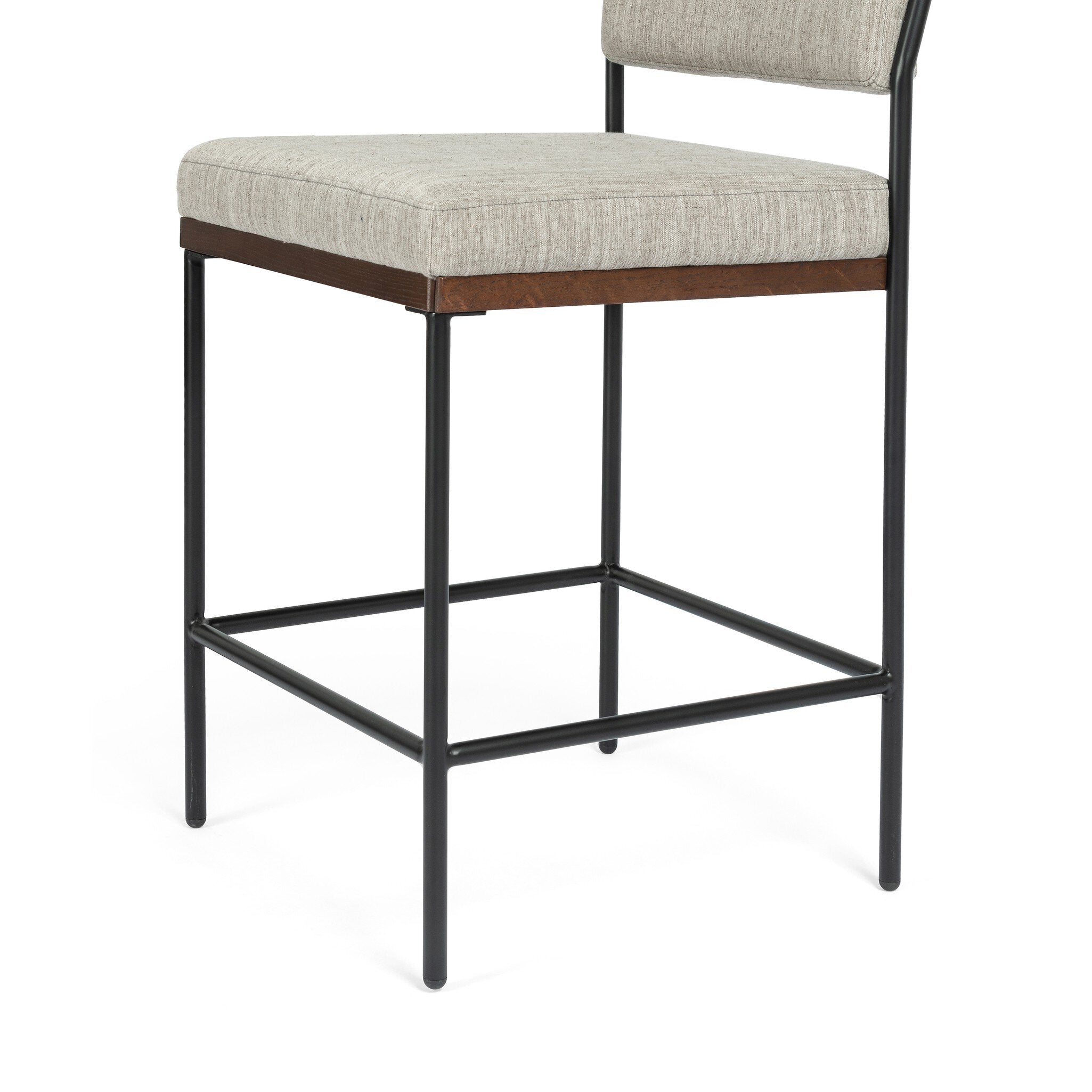 Four Hands Benton Bar + Counter Stool — Savile Flannel-Almond Oak-Midnight Iron-Counter