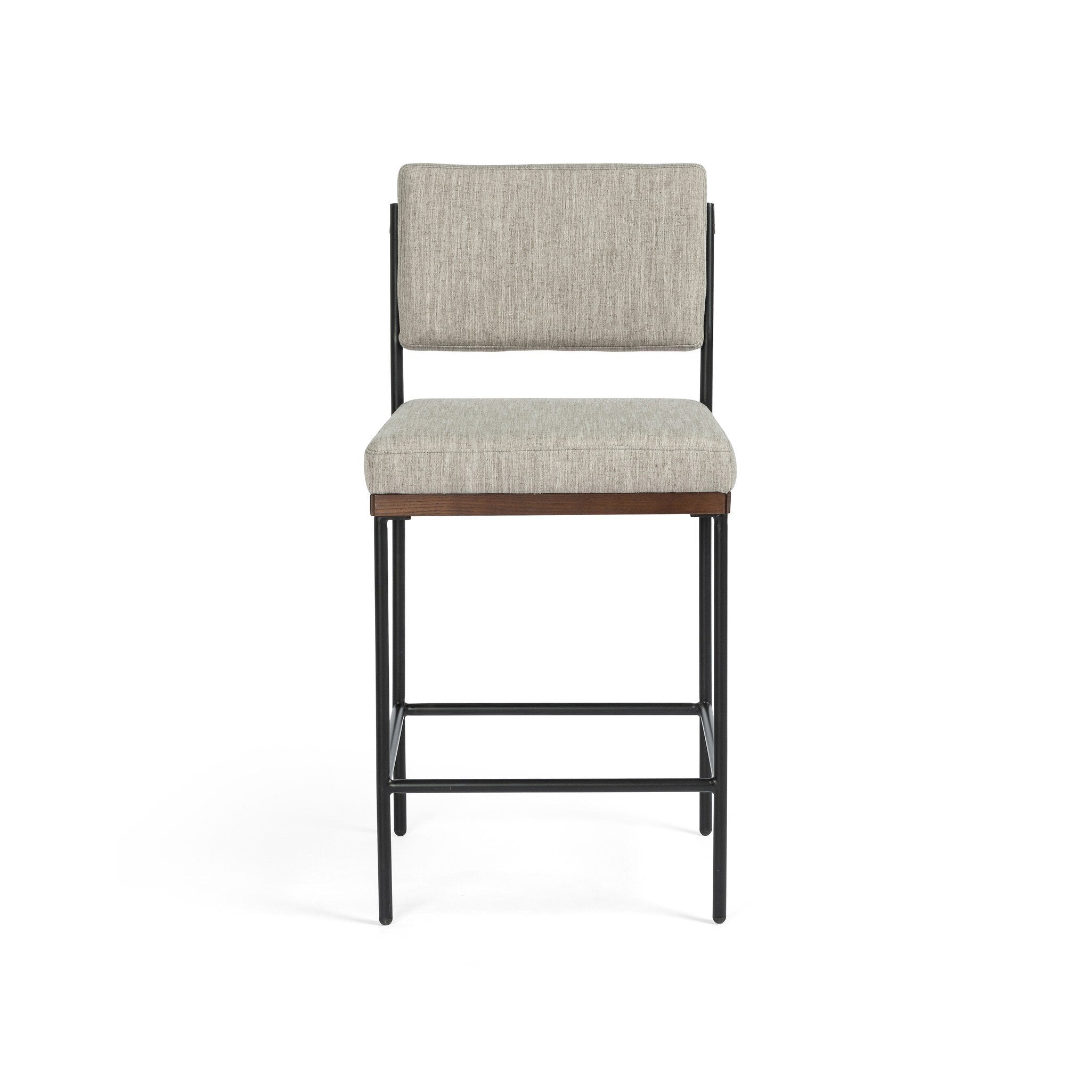 Four Hands Benton Bar + Counter Stool — Savile Flannel-Almond Oak-Midnight Iron-Counter