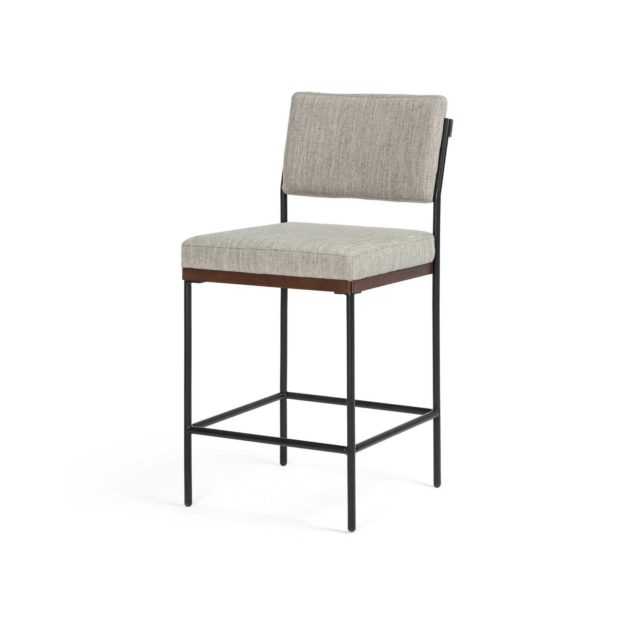 Four Hands Benton Bar + Counter Stool — Savile Flannel-Almond Oak-Midnight Iron-Counter