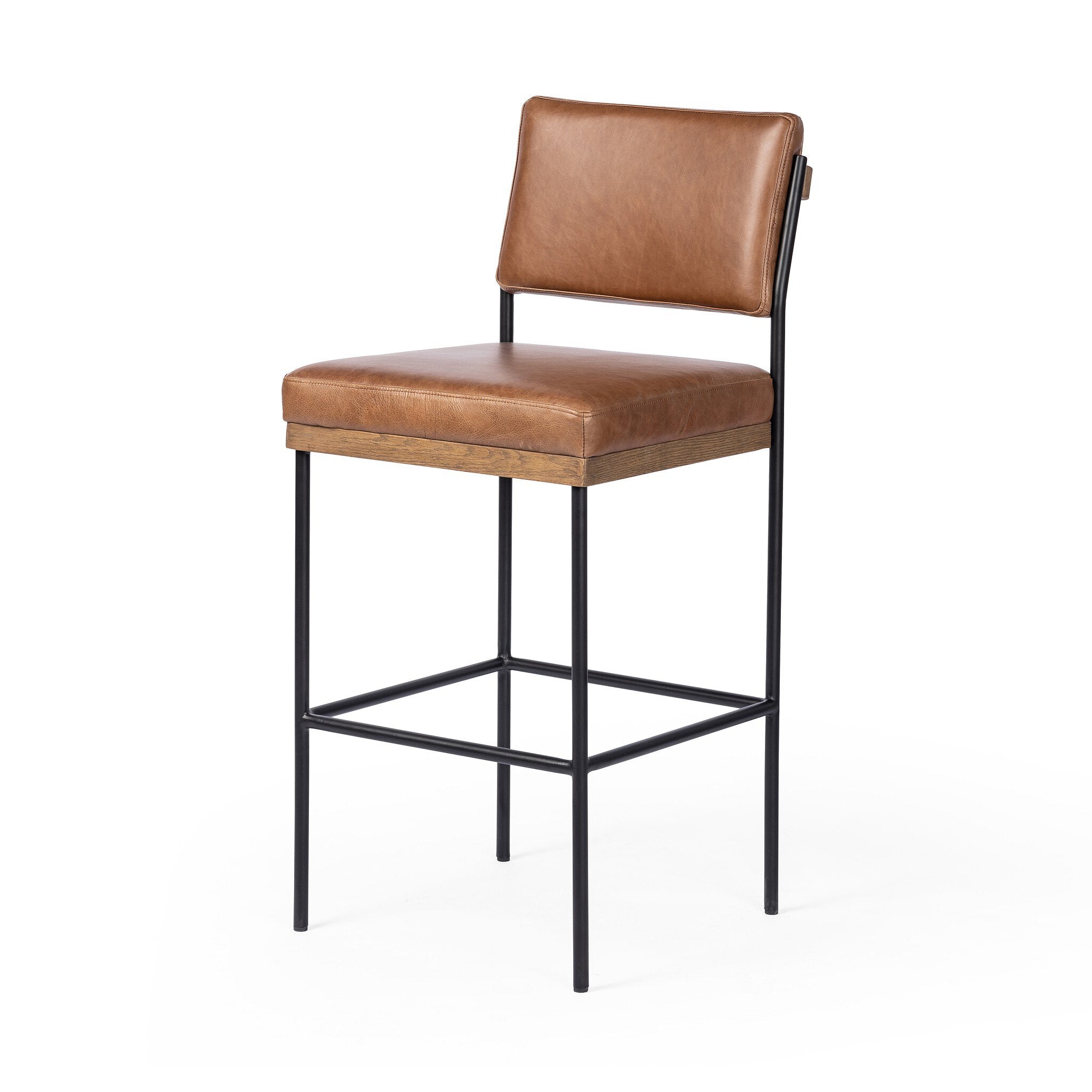 Four Hands Benton Bar + Counter Stool — Sonoma Chestnut-Drifted Oak-Midnight Iron-Bar