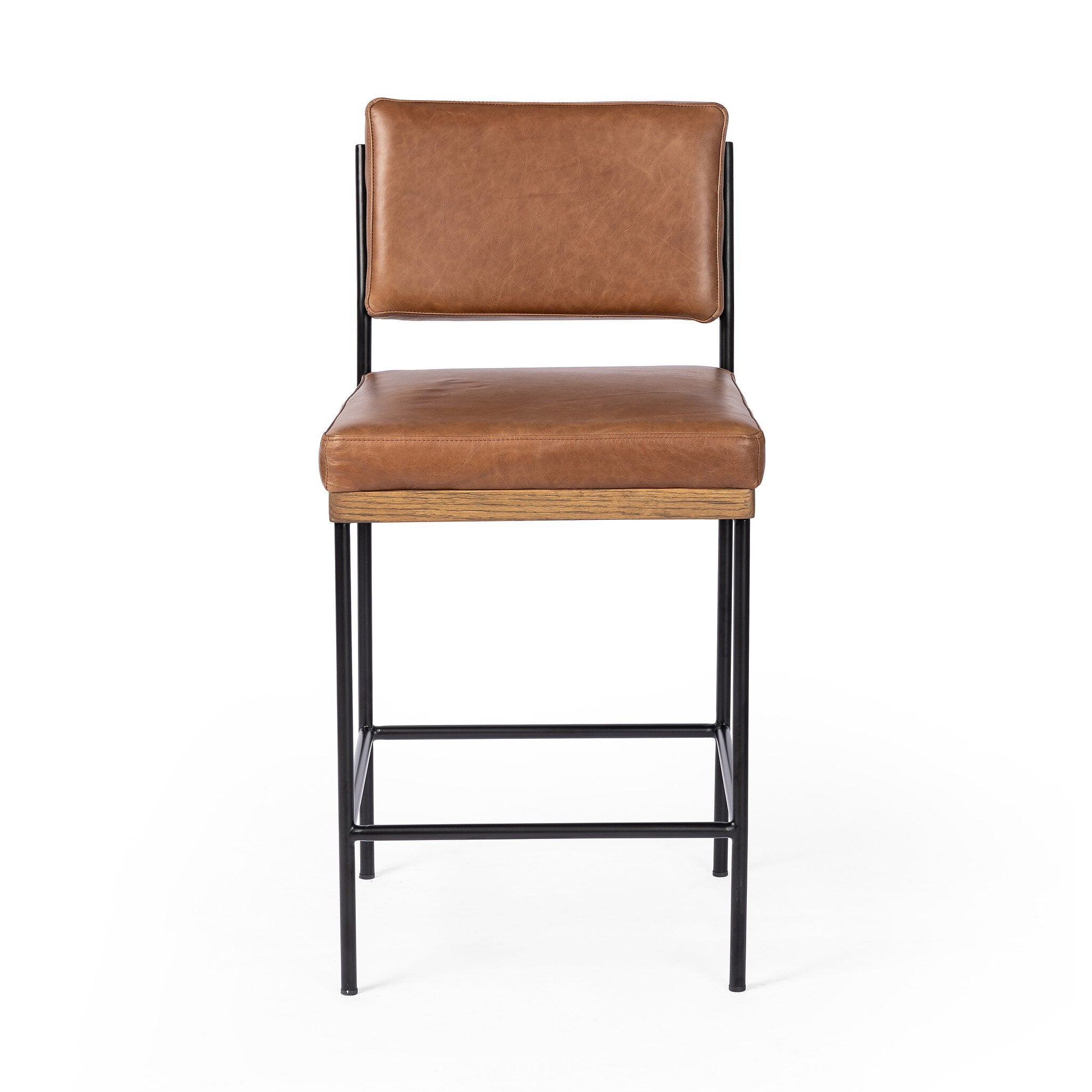 Four Hands Benton Bar + Counter Stool — Sonoma Chestnut-Drifted Oak-Midnight Iron-Counter