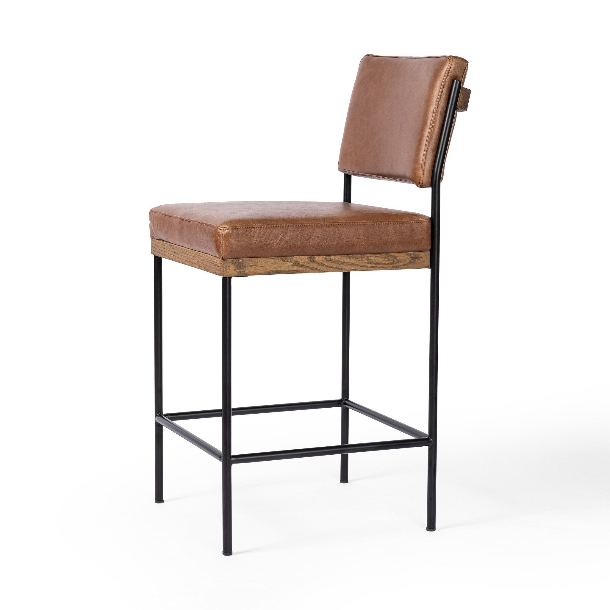 Four Hands Benton Bar + Counter Stool — Sonoma Chestnut-Drifted Oak-Midnight Iron-Counter